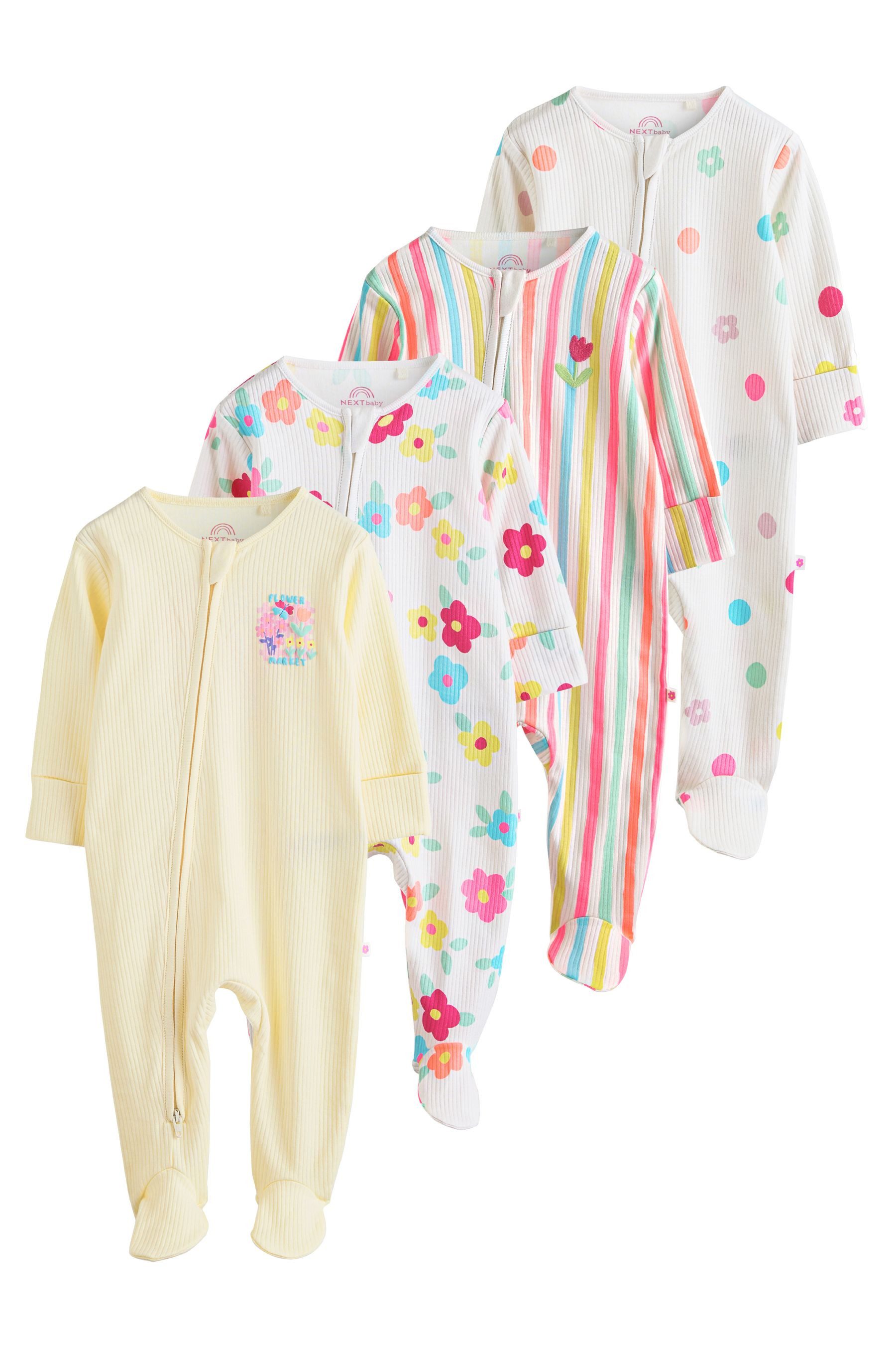 Schlafoverall Babyschlafanzüge mit Zweiwege-RV, 4er-Pack
