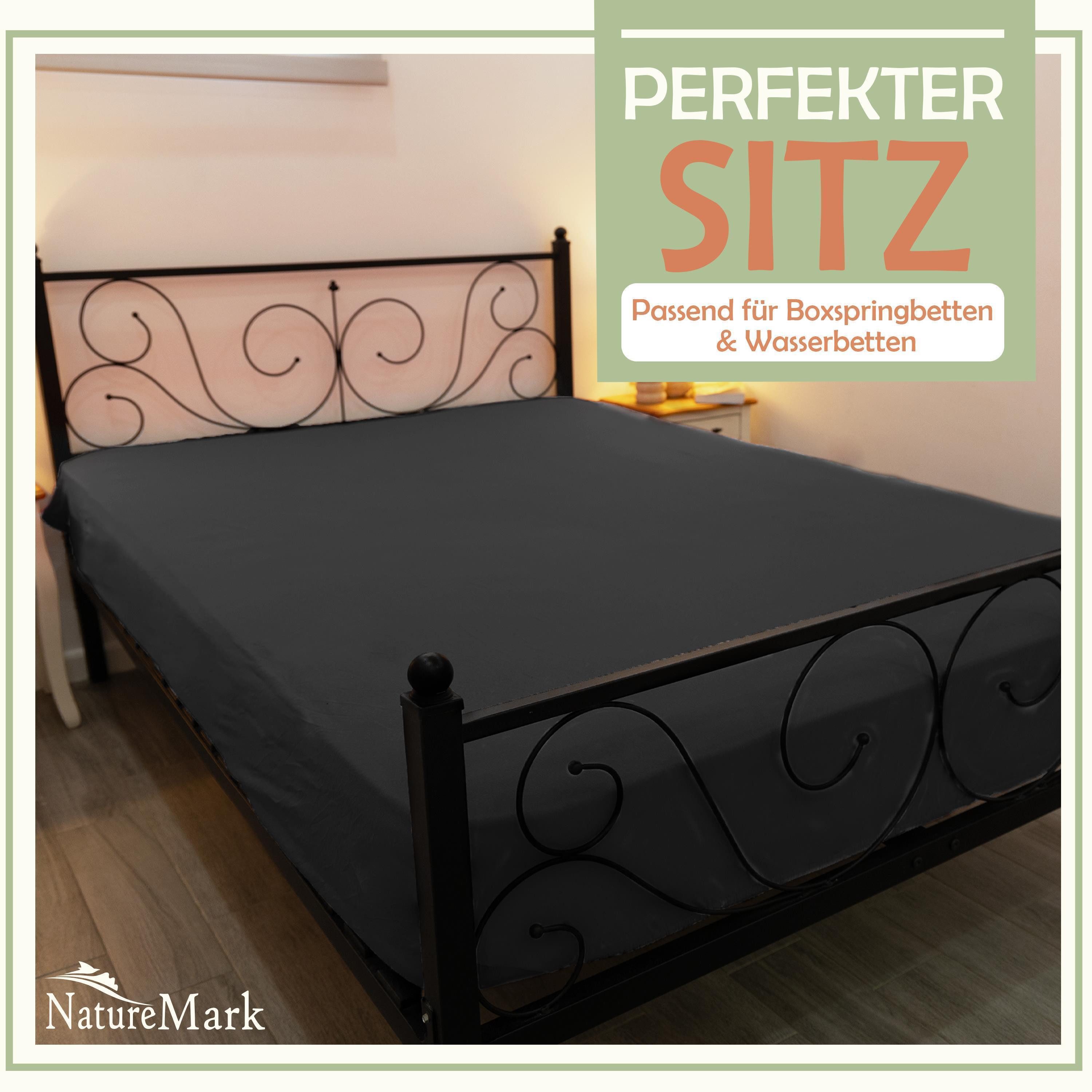 NatureMark Spannbettlaken Mikrofaser Spannbetttuch, Polyester, Gummizug: rundum, viele Größen und Farben Markenware, 90x200cm, Schwarz