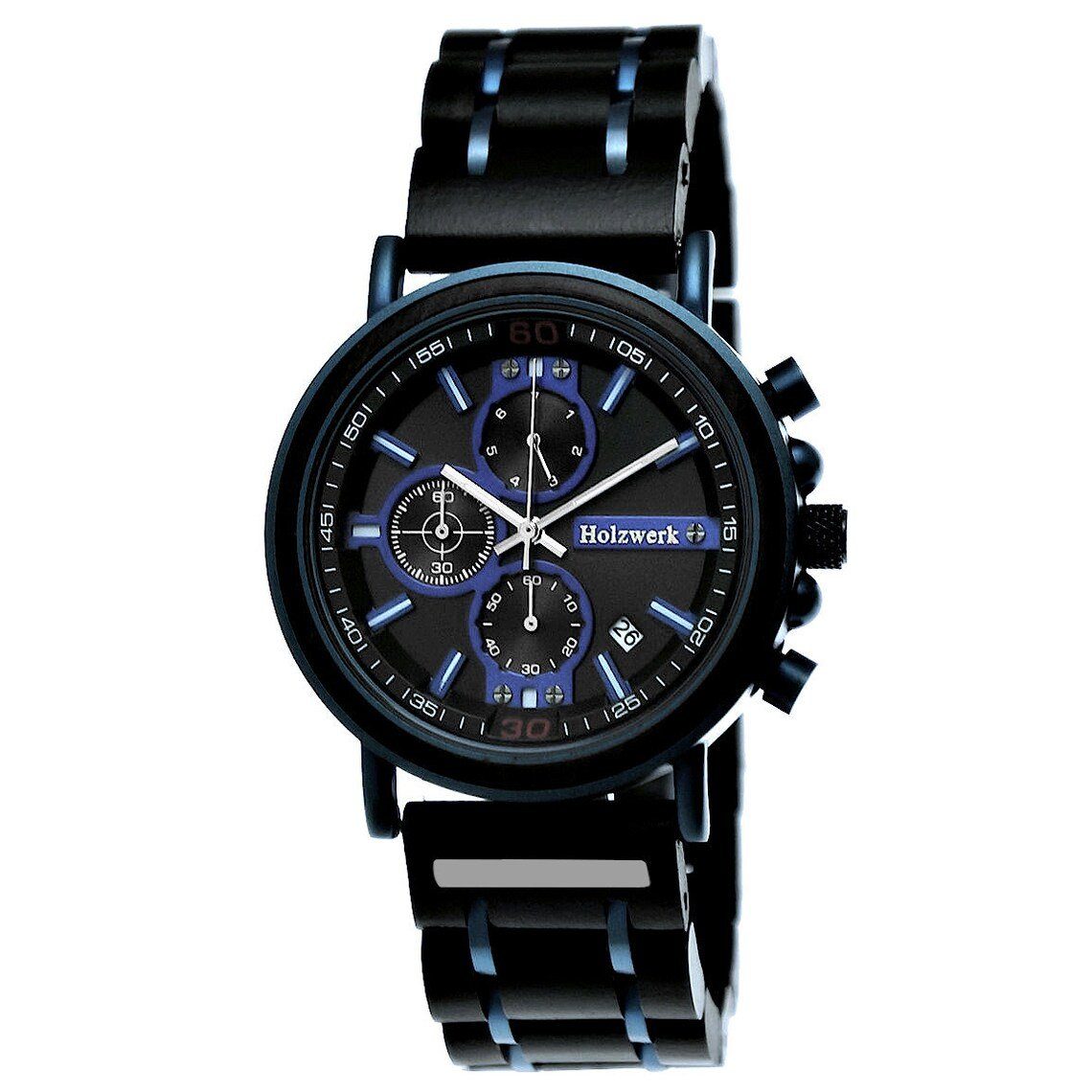 Holzwerk Chronograph BALVE Damen & Herren Holz Armband Uhr mit Datum in schwarz, blau