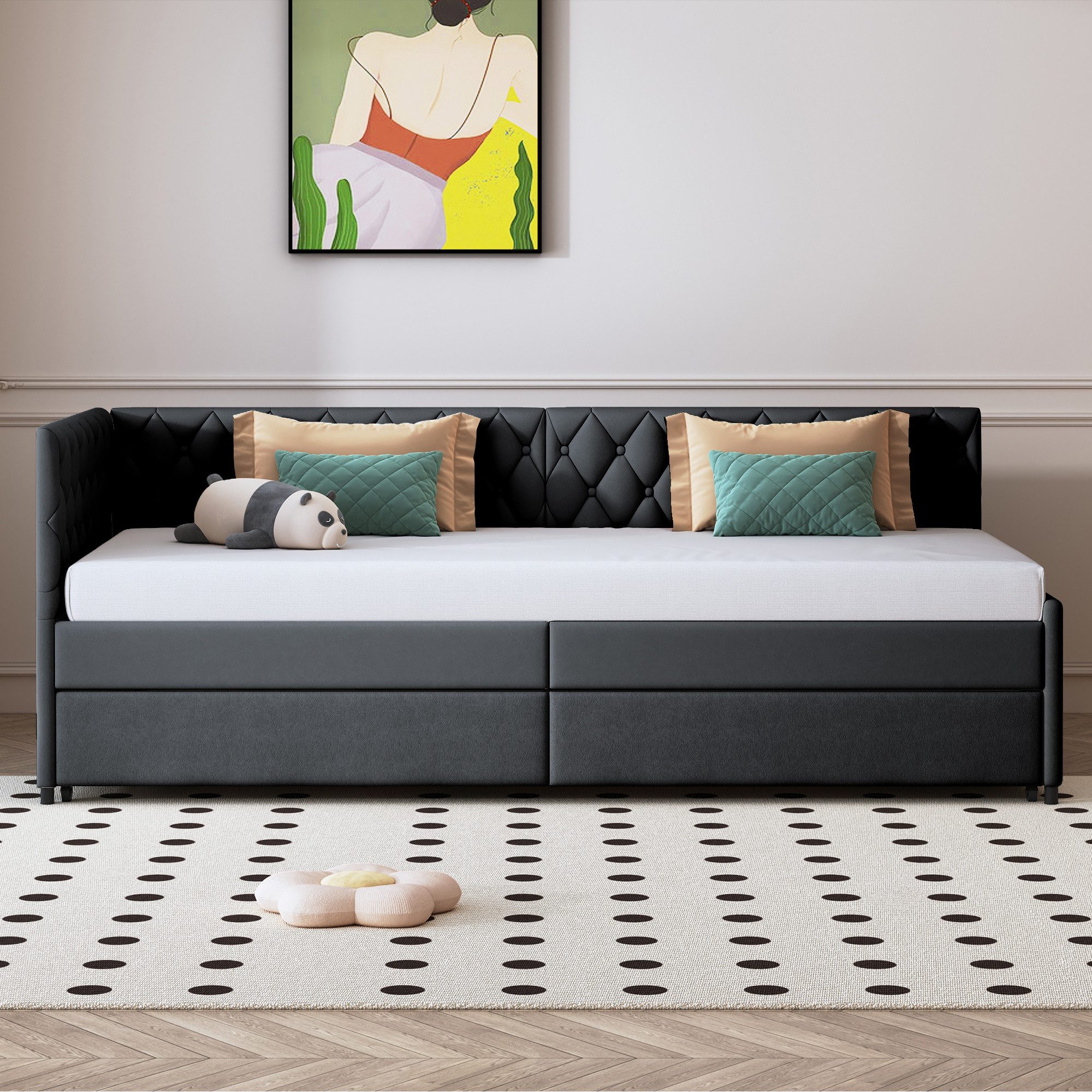 zebery Polsterbett Daybett 90x200cm,Tagesbett Schlafsofa mit Ausziehbett 90x190cm, Grau,Kinderbett mit Lattenrost, Samt
