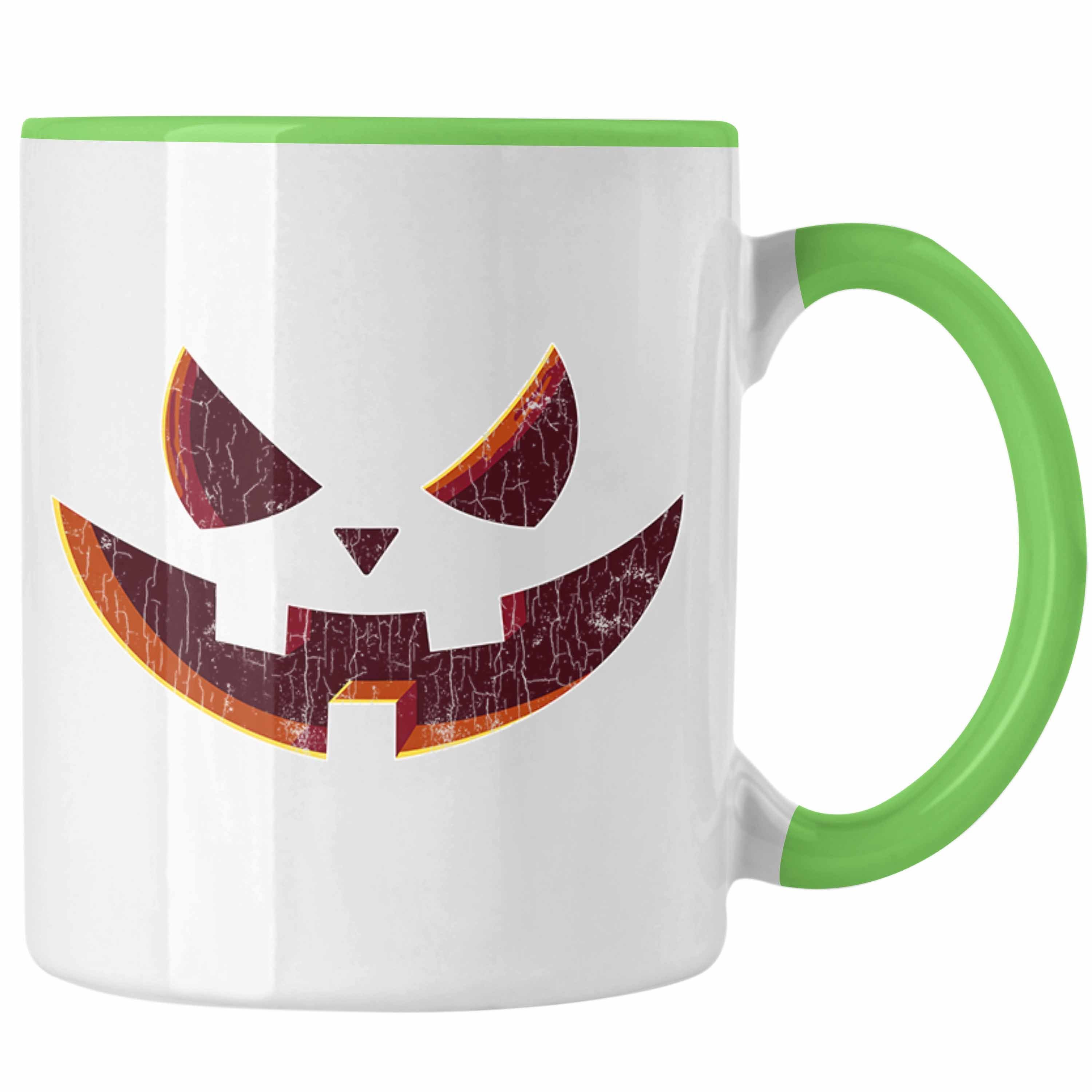 Trendation Tasse Halloween Tasse Kürbis Grün Kürbis Dekoration Gesicht Becher