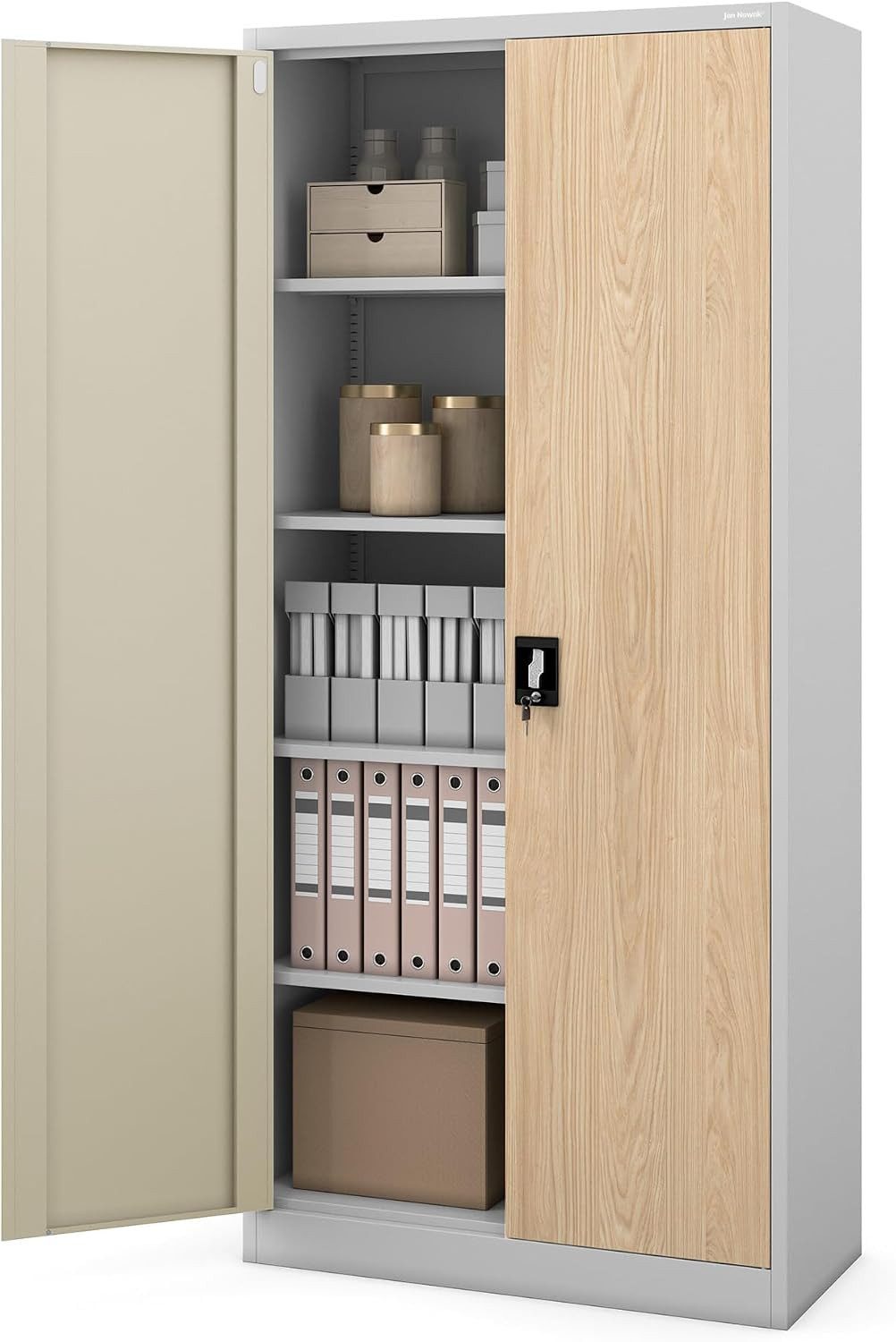 Jan Nowak Aktenschrank Metall Büroschrank abschließbar 90 cm JAN H 4 Böden Stahl (Ordnerschrank Aktenschrank Büro Kanzlei Praxis Sozialraum, Kaltwalzstahl 0,6 mm 195 x 90 x 40 cm Wandmontage 50 Ordner) Schloss 2 Schlüssel robust langlebig 17 Farben