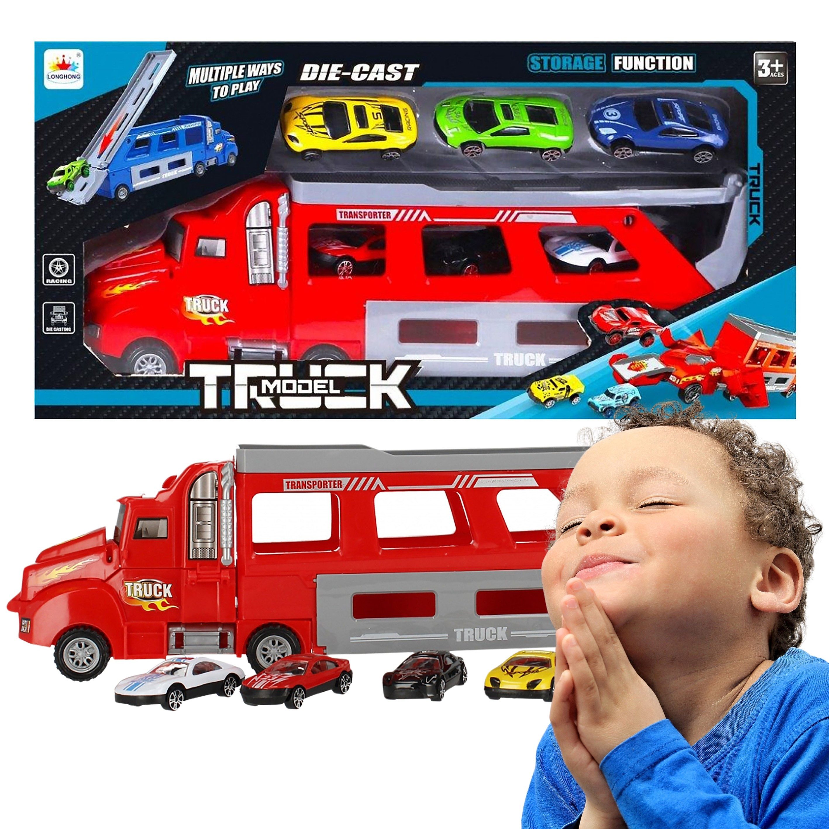 Sarcia.eu Spielzeug-Kran Roter LKW/Anhänger mit Zubehör, 3+ MEGA CREATIVE