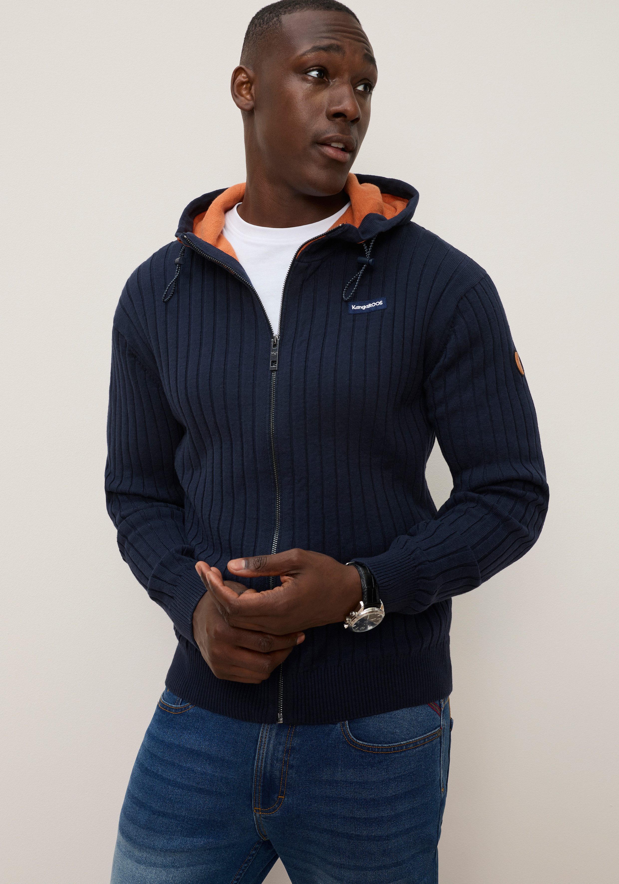 KangaROOS Kapuzenstrickjacke mit Reißverschluss, Langarm, Regular Fit, normale Länge