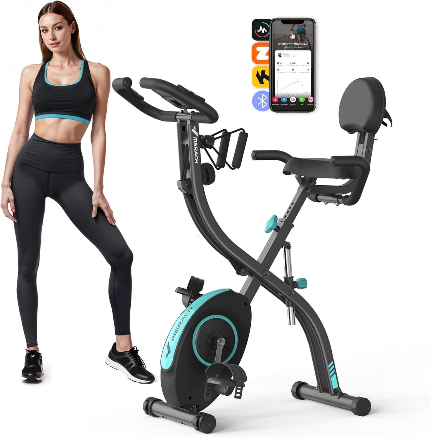 Fitnessbike Neu 4-in-1 Heimtrainer Fahrrad Klappbar, Extra Bequem & Leise