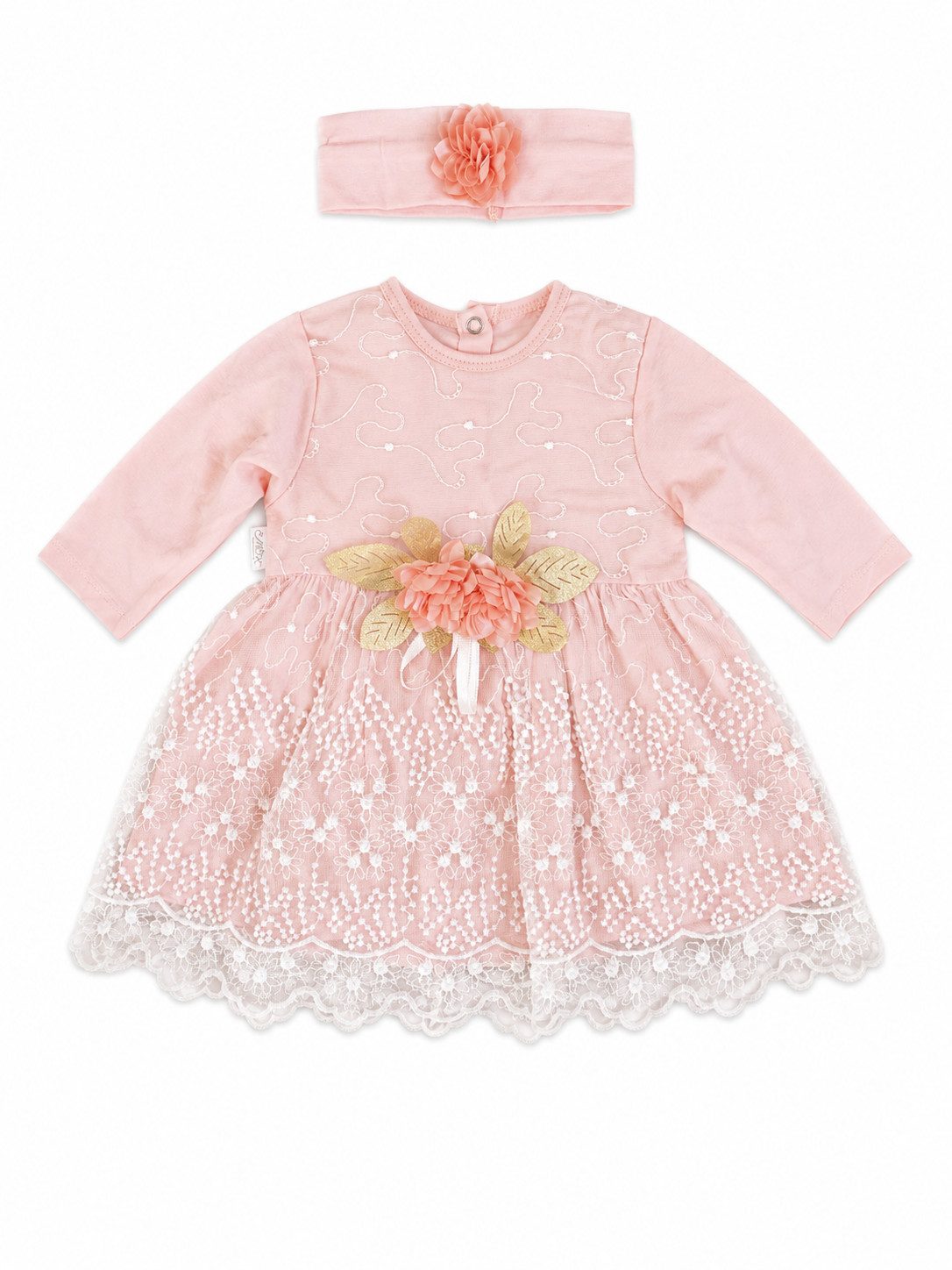 Lorey Medtec Taufkleid Baby Mädchen Kleid mit Stirnband Festliches Spitzenkleid Rosa (Kleid + Stirnband) Spitze