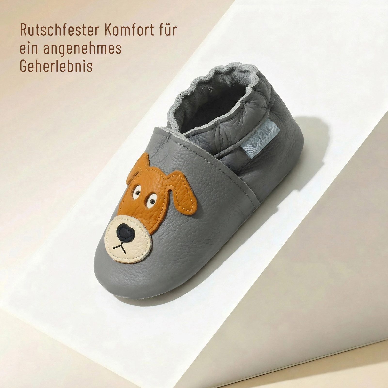 Basrakids Baby Leder Lauflernschuhe rutschfest Hausschuhe Krabbelschuh Handgenäht, weiche, leichte, flexible, rutschfest – Bild 2 von 5