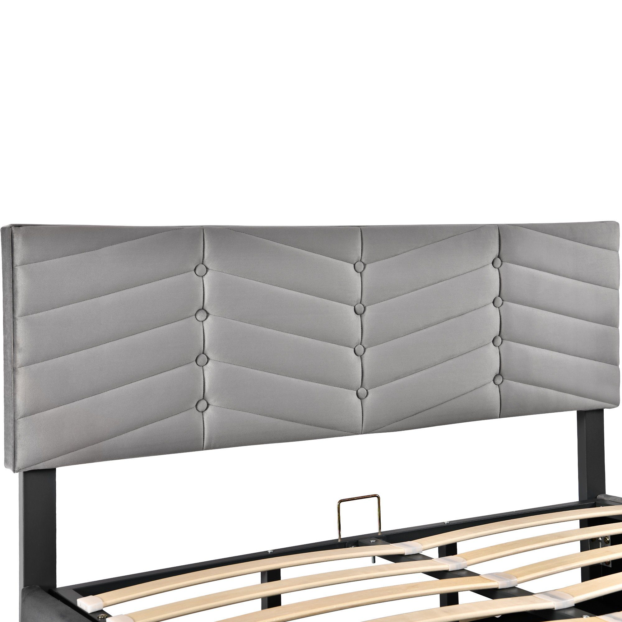Grau Doppelbett Hydraulische Polsterbett Stauraum+Verstellbares Gotagee Kopfteil, Funktionsbett, Samt Funktion, Polsterbett