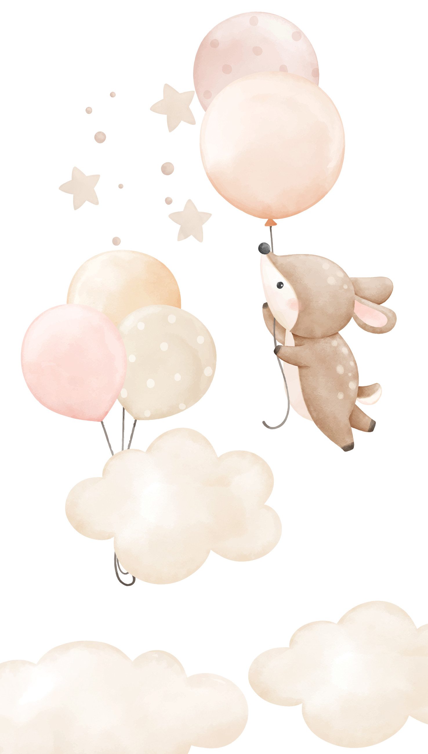 Rasch Fototapete Kinderzimmer mit Wolken, Hase und Luftballons in Beige und Rosa, strukturiert, gemustert, (1 Rolle, 1 St), Ballons