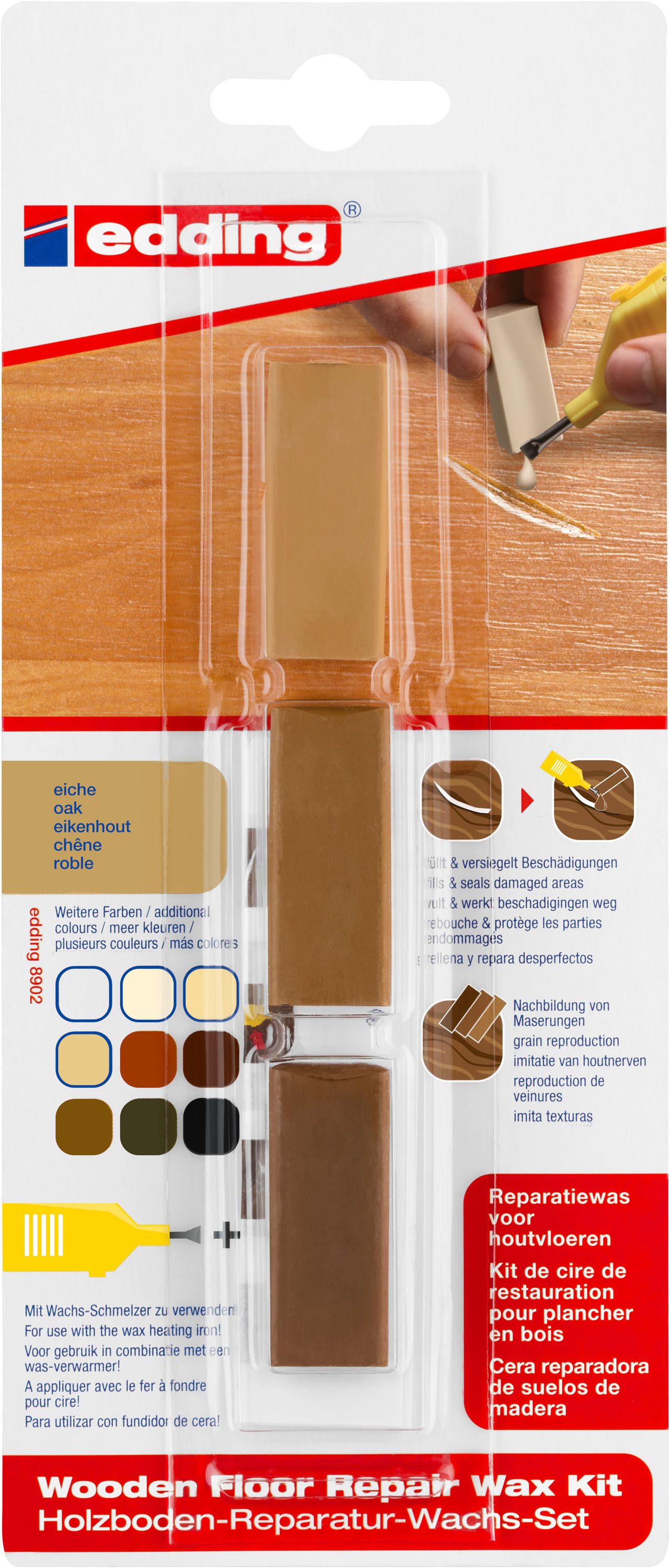 Stechbeitel edding 8902 3 x Holzboden-Reparatur-Wachs Farbe eiche Set