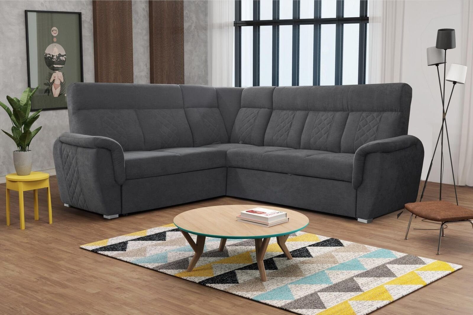 Moderne Akro Textil Design JVmoebel Luxus Ecksofa, Polster Ecksofa L-Form Grau Möbel Rosa