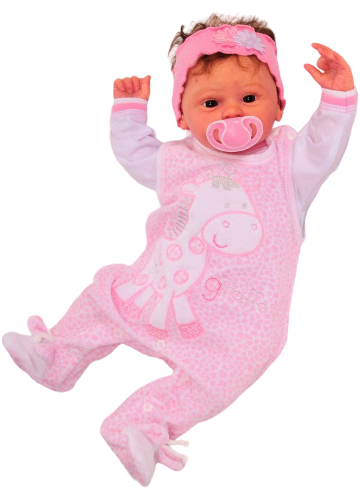 Strampler Baby Anzug Langarmshirt Stramplerhose in Rosa mit Giraffe
