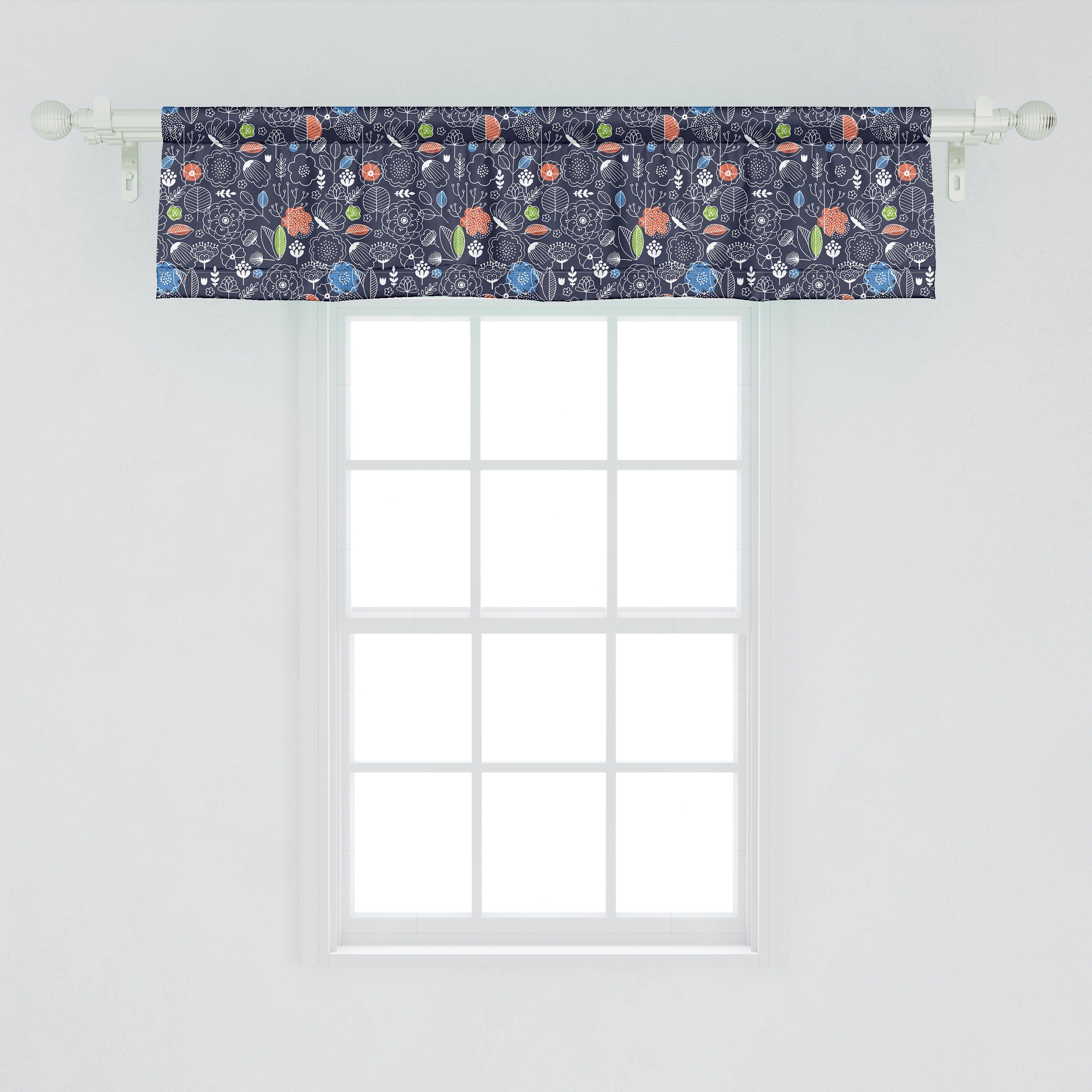 Scheibengardine Vorhang Volant für Küche Blumen Blätter Microfaser, Schlafzimmer Scandinavian Abakuhaus, Dekor Stangentasche, Blumen mit