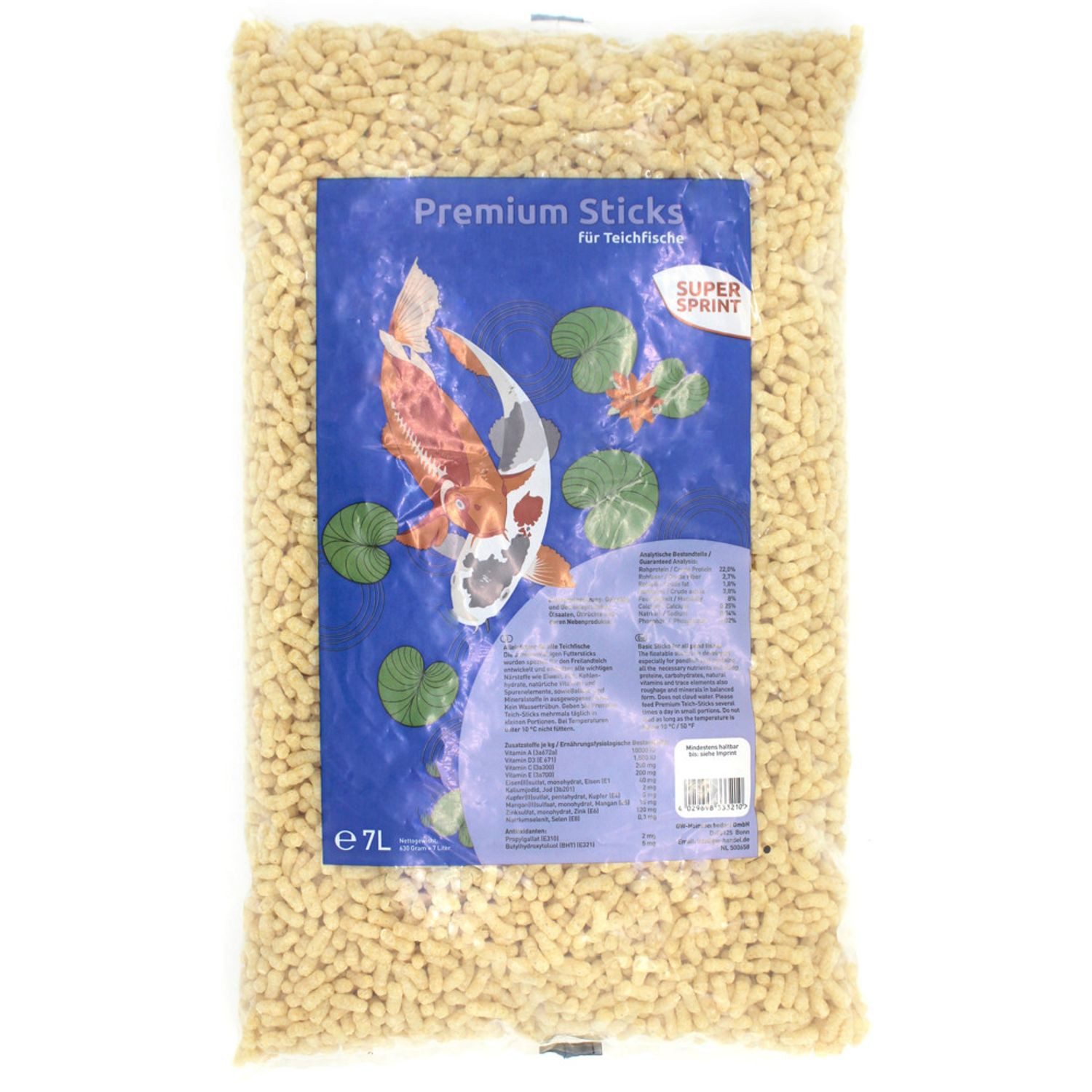 Fisch-Futterspender 12x 7L / 630g Super Sprint Premium Sticks für Teichfische Fischfutter