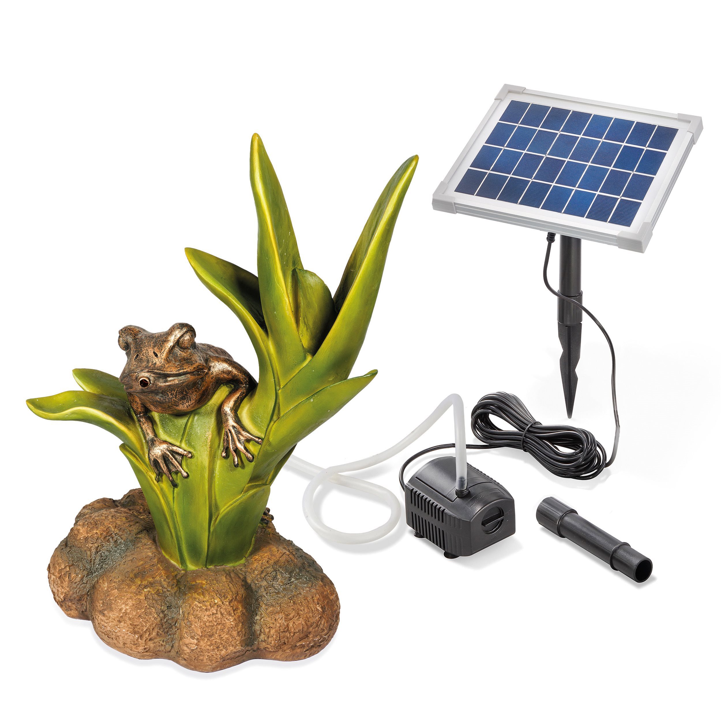 esotec Wasserspeier Solar Teichfigur Komplettset Frosch sitzend auf Blätter H=46cm 101661 (Komplettset)