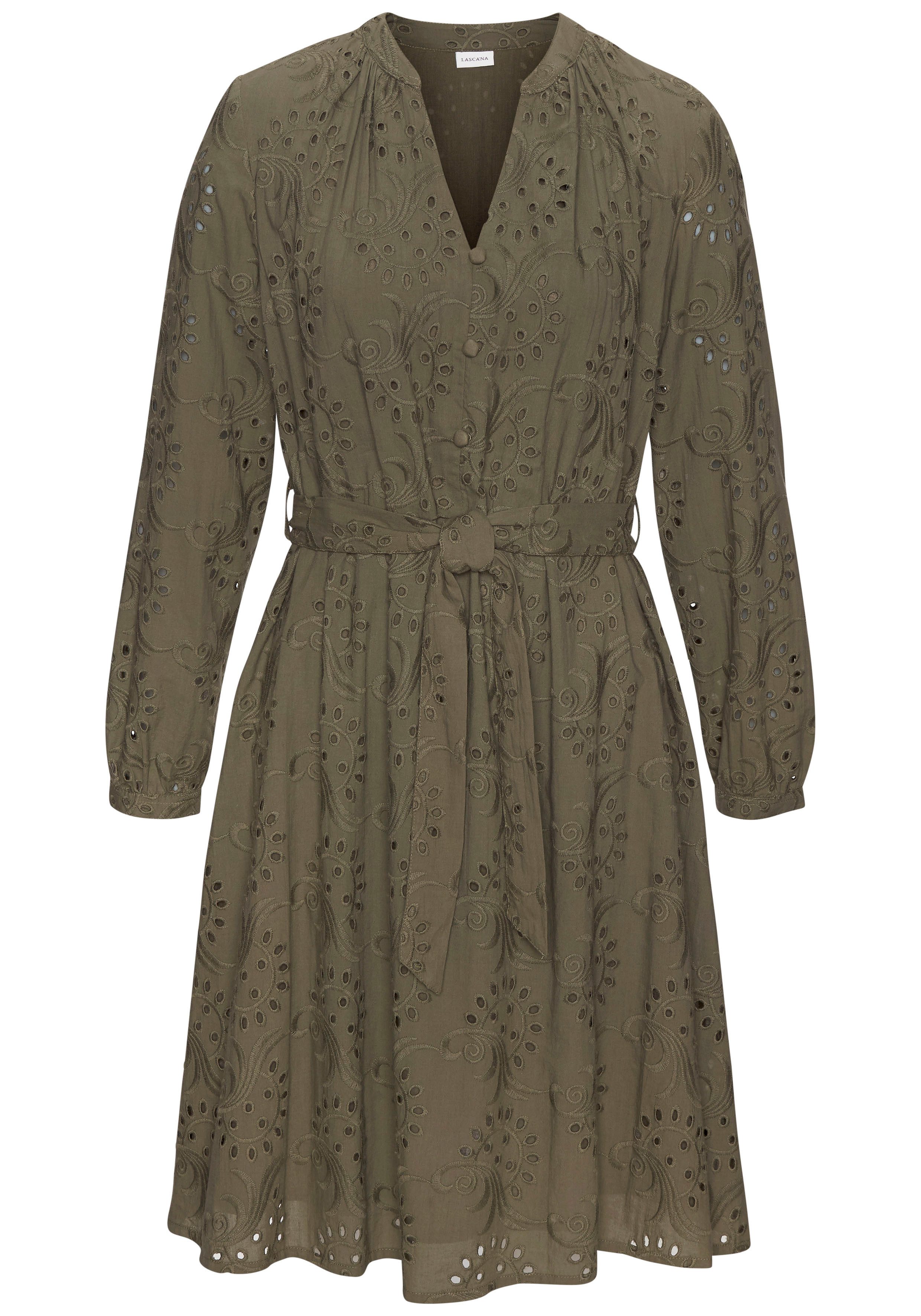 LASCANA Blusenkleid (mit Bindegürtel) und Lochstickerei, günstig online kaufen