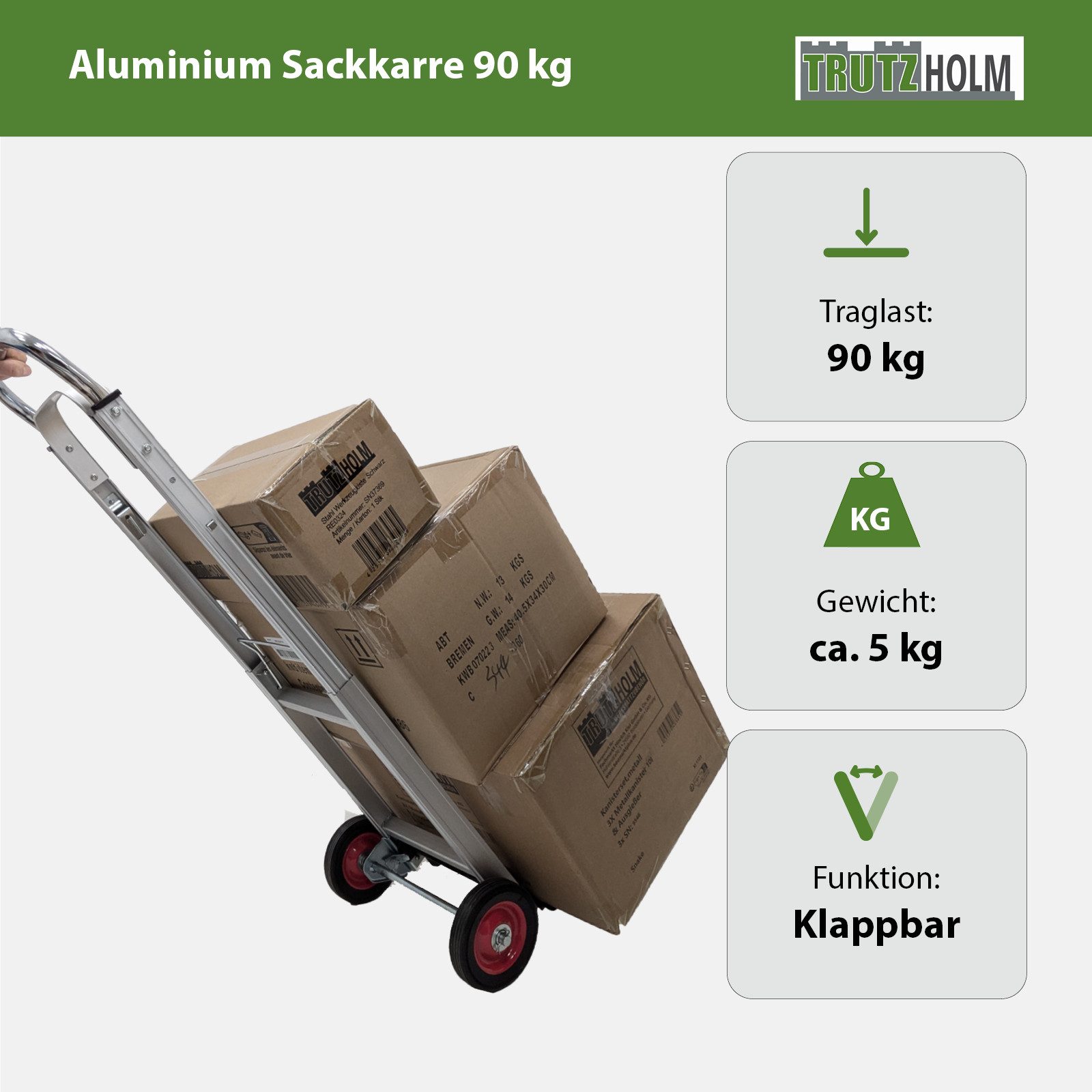 TRUTZHOLM Folding Aluminum Hand Truck, 90kg Load Capacity, Transport Cart, Stacking Cart (Piece, 1-pc)