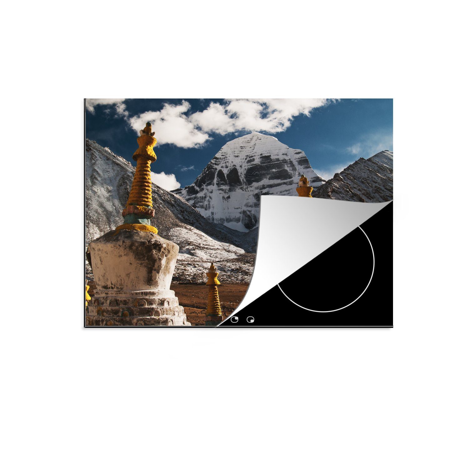 MuchoWow Herdblende-/Abdeckplatte Asiatischer Berg Kailash in der Nähe des Westens von China, Vinyl, (1 tlg), 70x52 cm, Mobile Arbeitsfläche nutzbar, Ceranfeldabdeckung