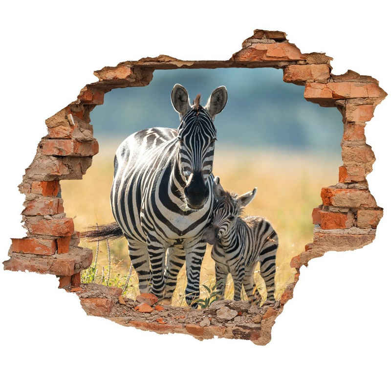 WallSpirit Wandtattoo Wanddurchbruch "Zebra mit Fohlen", Selbstklebend, rückstandslos abziehbar