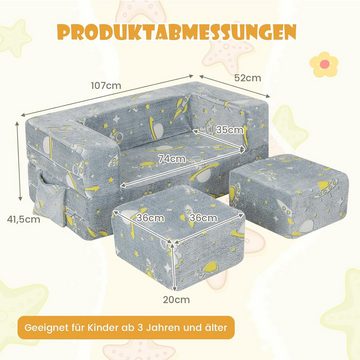 KOMFOTTEU Kindersofa 4 in 1, klappbarer Kindersessel, umwandelbares Spielsofa für Kinder, grau