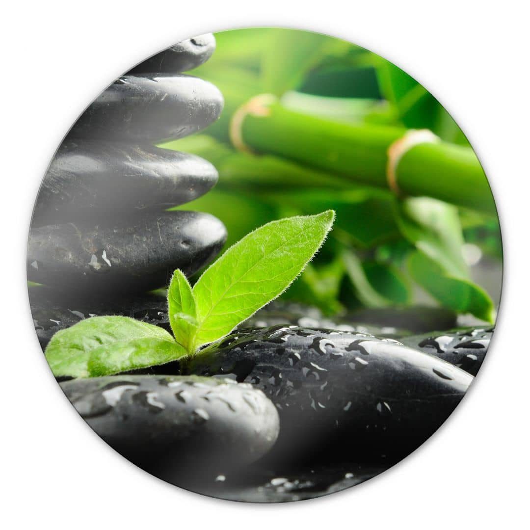Glasbild Glas Wandbild Rund Glasbild Feng Shui Ayurveda Zen Steine