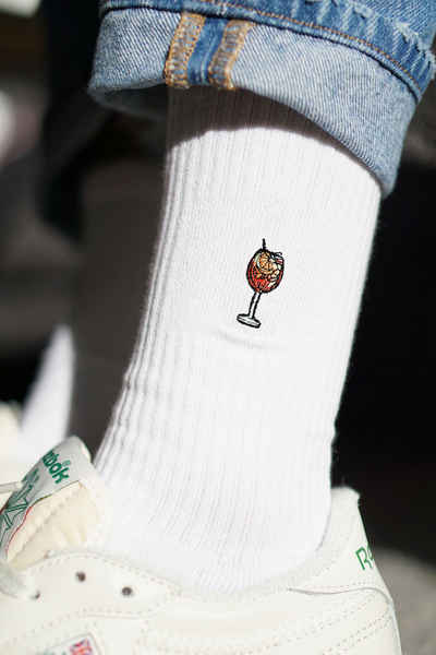 Fashion Drinks Tennissocken Spritz, Bestickte Bio Baumwoll Socken (1 Paar) bestickt