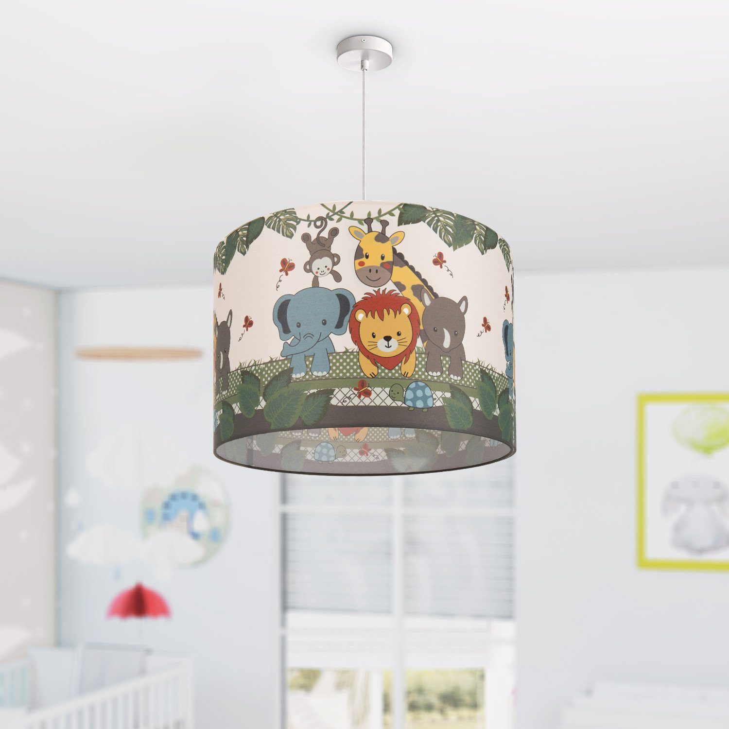 Paco Home Pendelleuchte Kinderlampe 634, Deckenlampe E27 Leuchtmittel, ohne Kinderzimmer, LED Dschungel-Tiere, Diamond