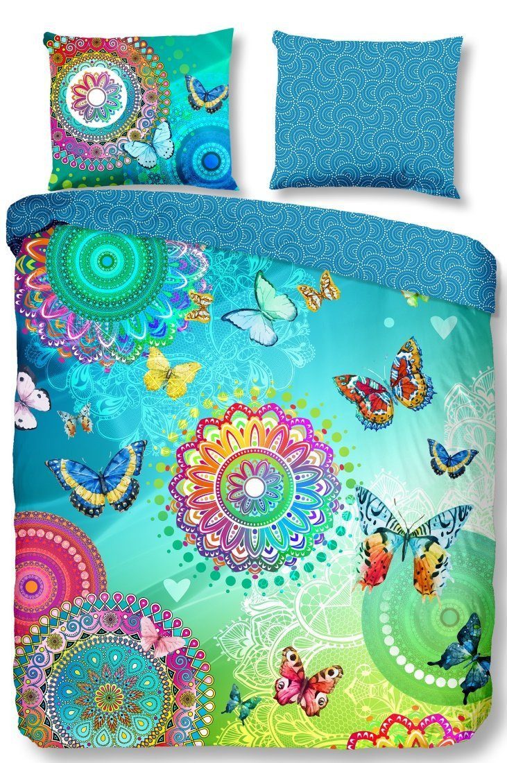 wohnTRAUM24 Bettwäsche Bettwäsche absolut gute Laune Farben hautfreundliche Baumwoll-Qalität, Baumwolle, Mandalas Schmetterlinge bunte gute Laune-Farben Wendebettwäsche