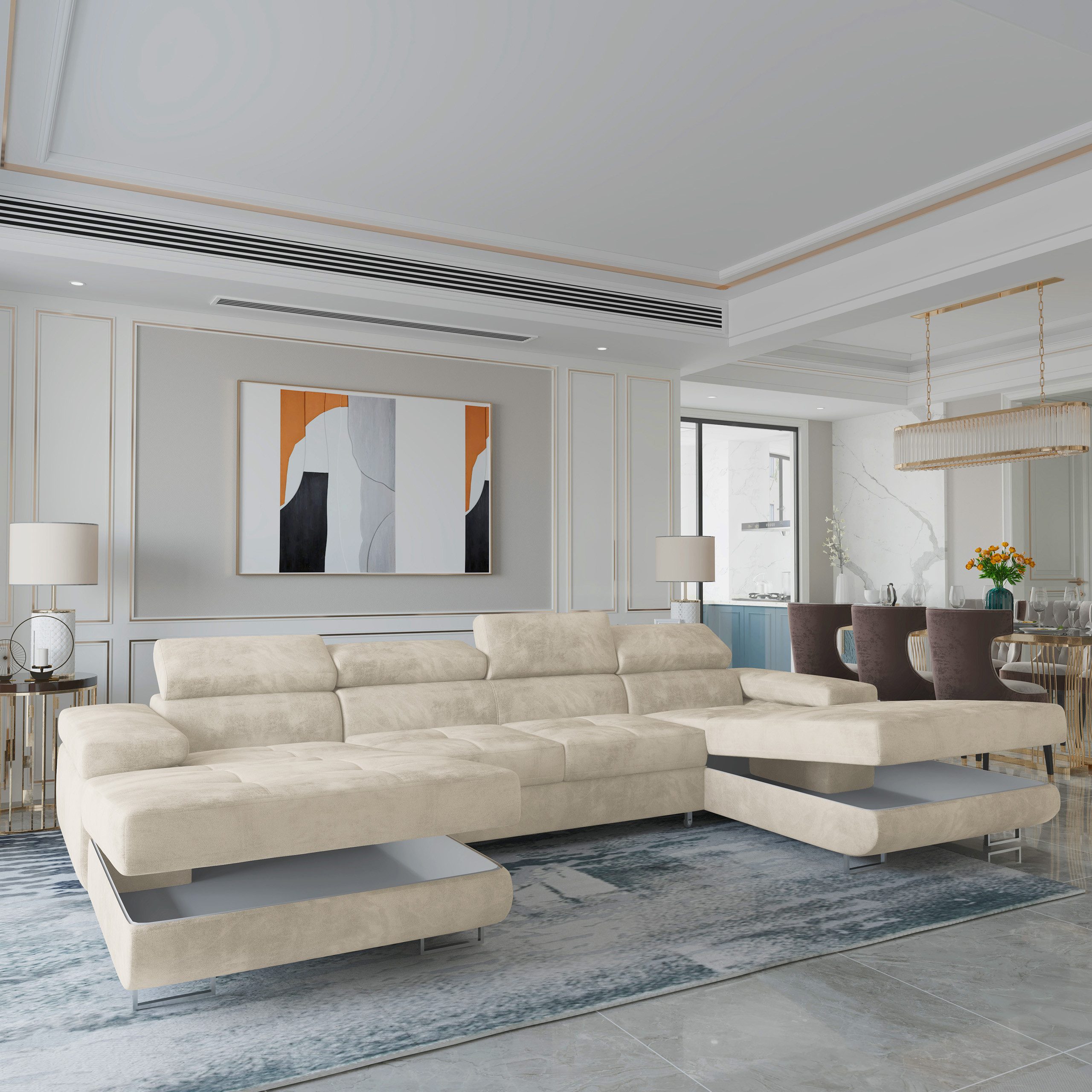 Masseno Ecksofa LYKKE mit Schlaffunktion U-Form, Sofa mit Bettkasten