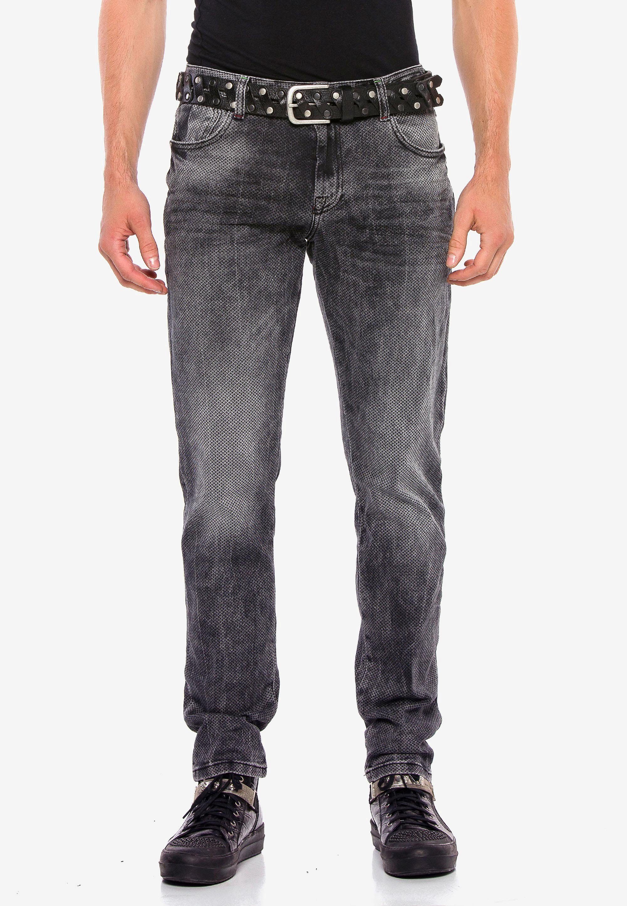 Cipo & Baxx Slim-fit-Jeans (1-tlg) mit Gitter-Musterung in Straight Fİt grau