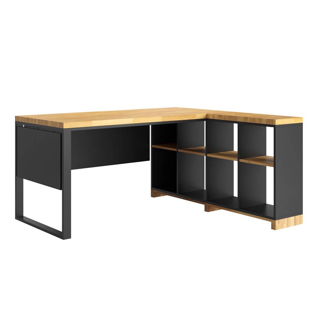 Deerhorn Eckschreibtisch Schreibtisch mit Regal aus Eiche – modern & platzsparend PREMIUM