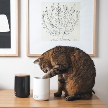 LucyBalu Futterbehälter Luftdichte Katzenfutter- & Leckerlidose aus Keramik mit Bambus-Deckel