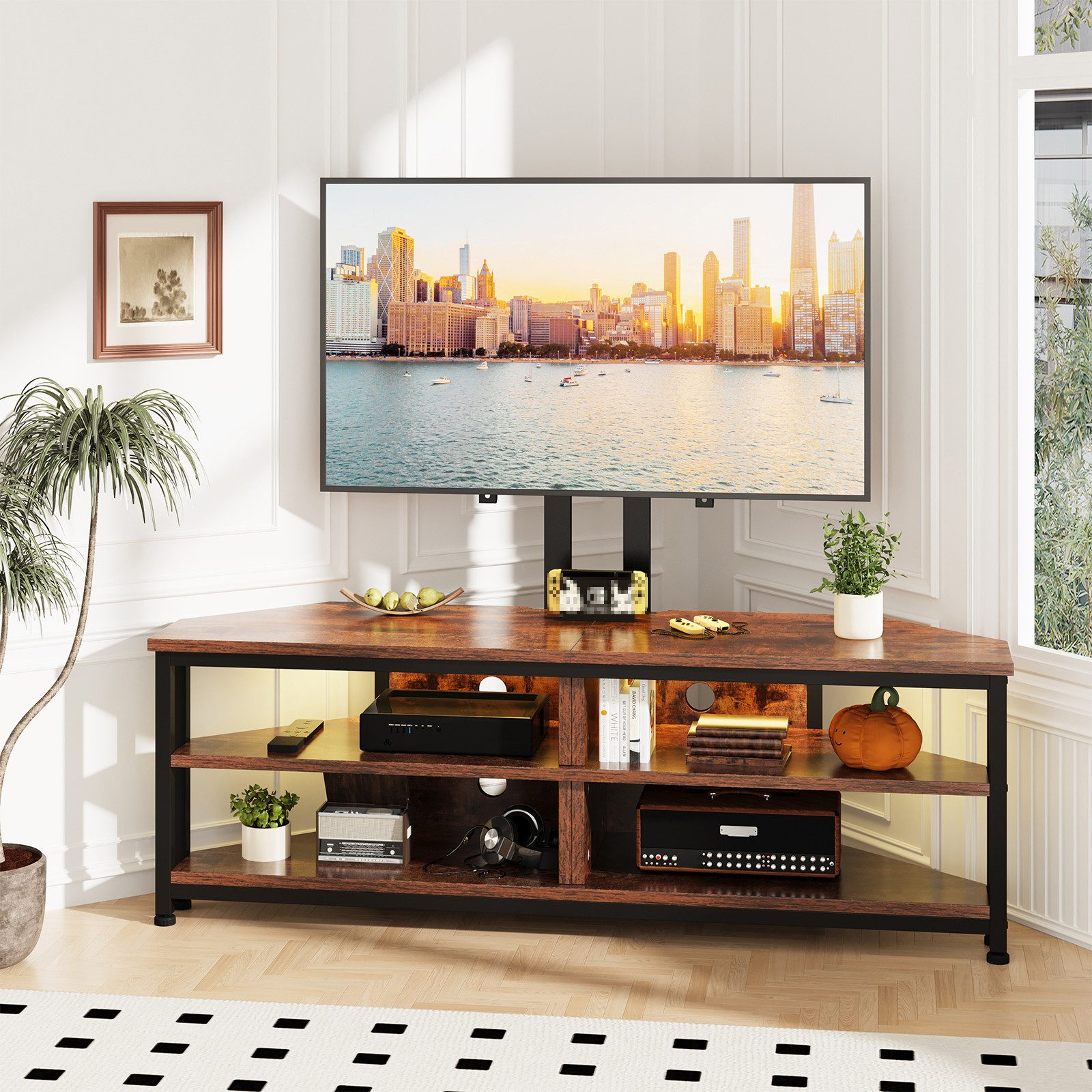 Dripex Lowboard TV Eckschrank Schrank Eckboard mit Halterung und LED