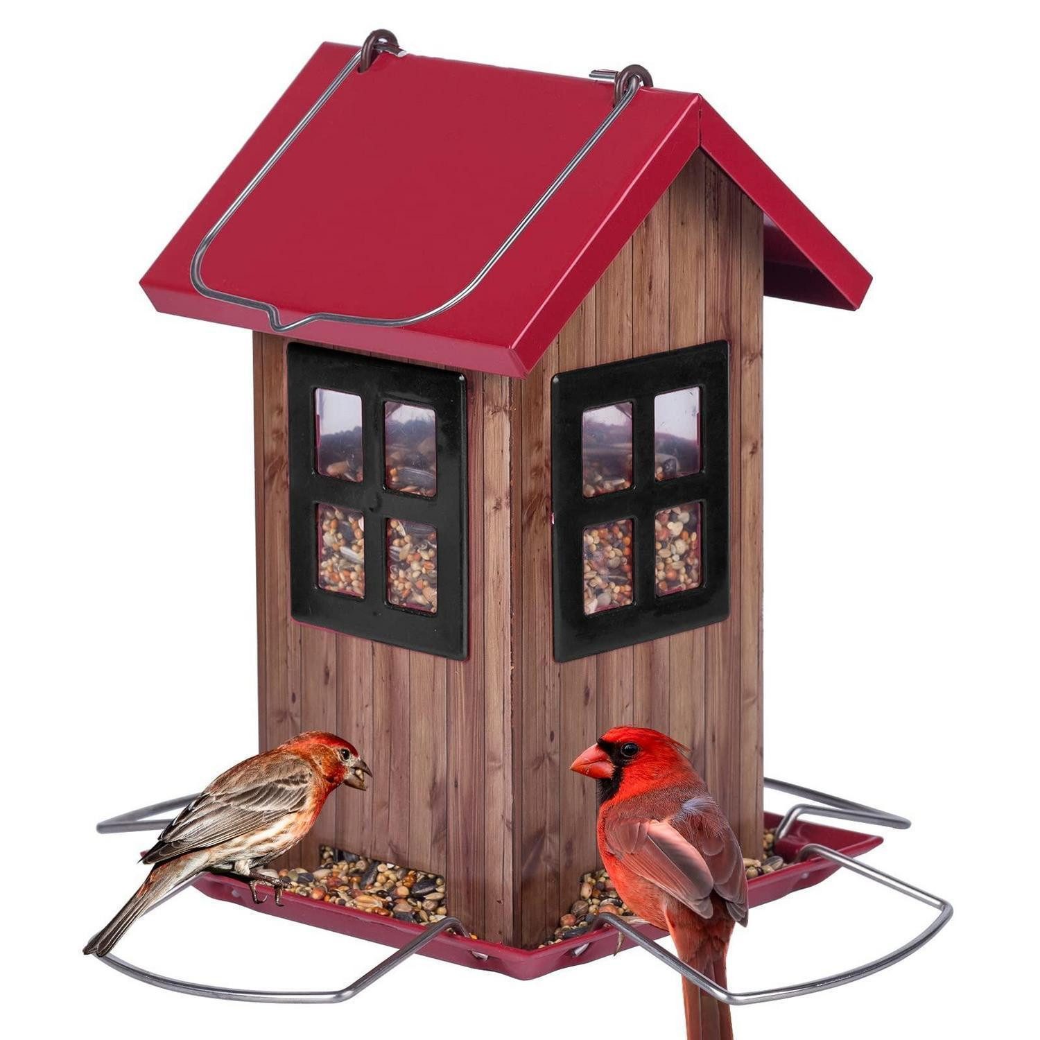 LuxusKollektion Futterhaus Vogelfutterspender Metall Schwarz/Rot