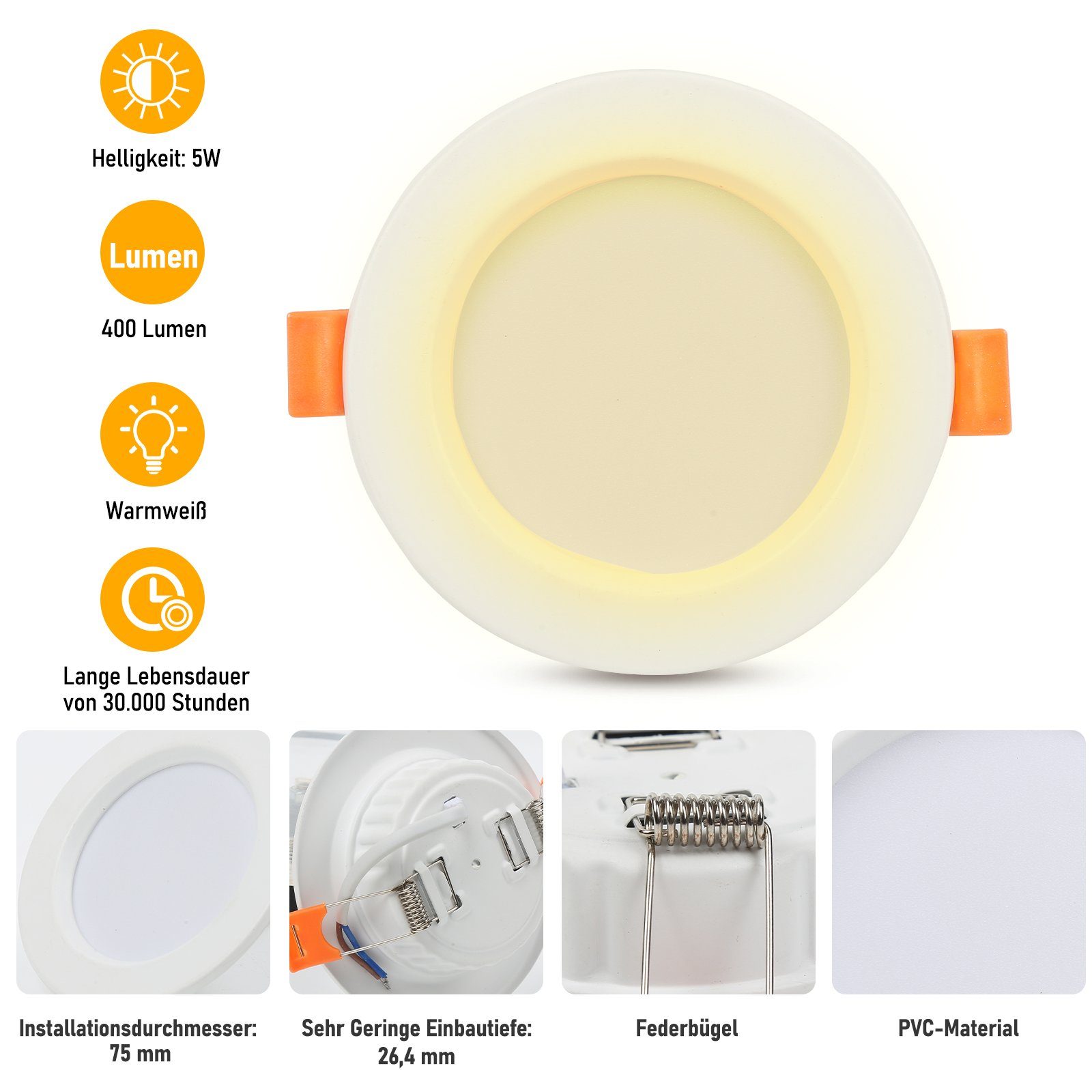 LED 5W Einbaustrahler Einbauspot Deckenleuchte LED TolleTour 20St. Einbaustrahler Warmweiß