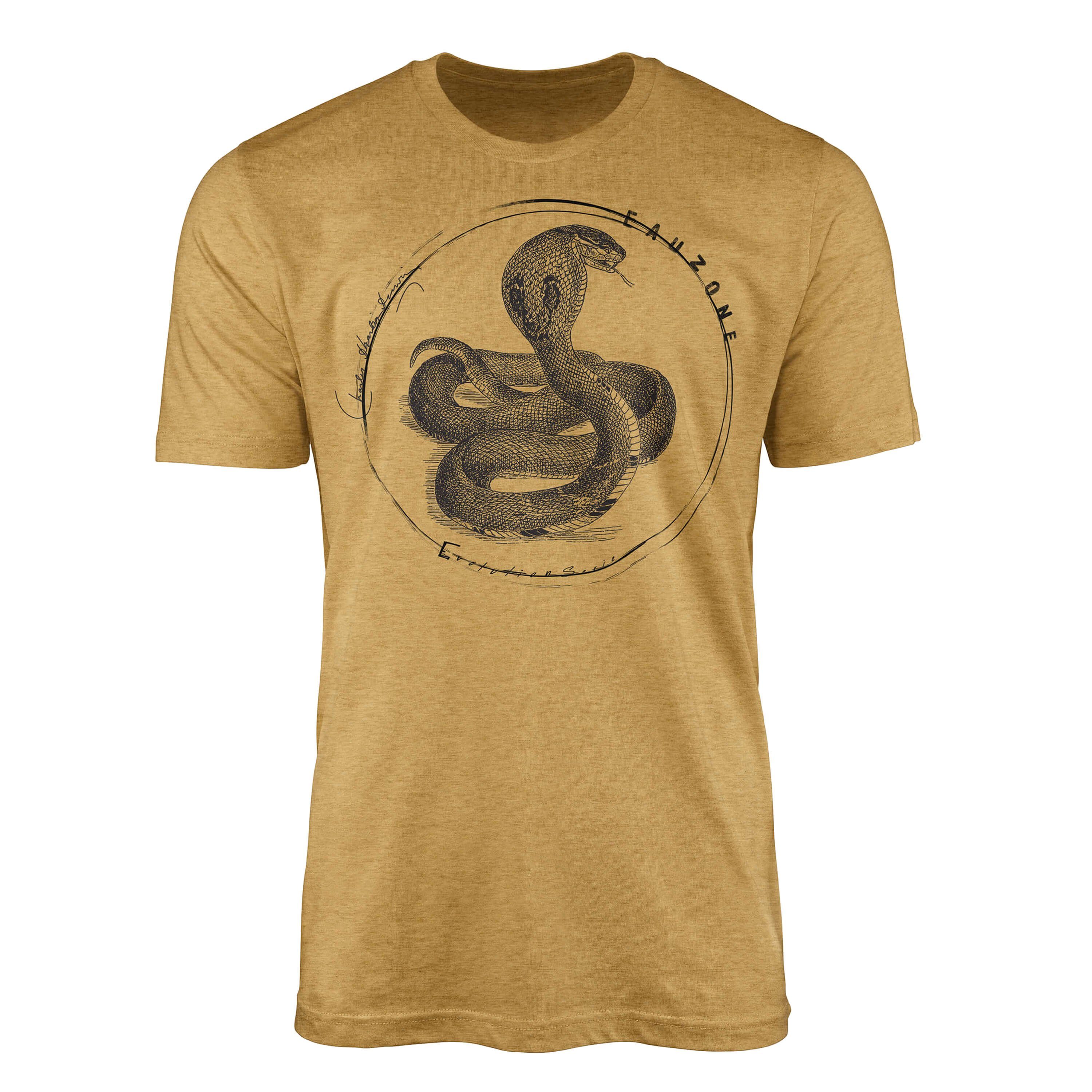 Sinus Art T-Shirt Evolution Herren T-Shirt Kobra Antique Gold