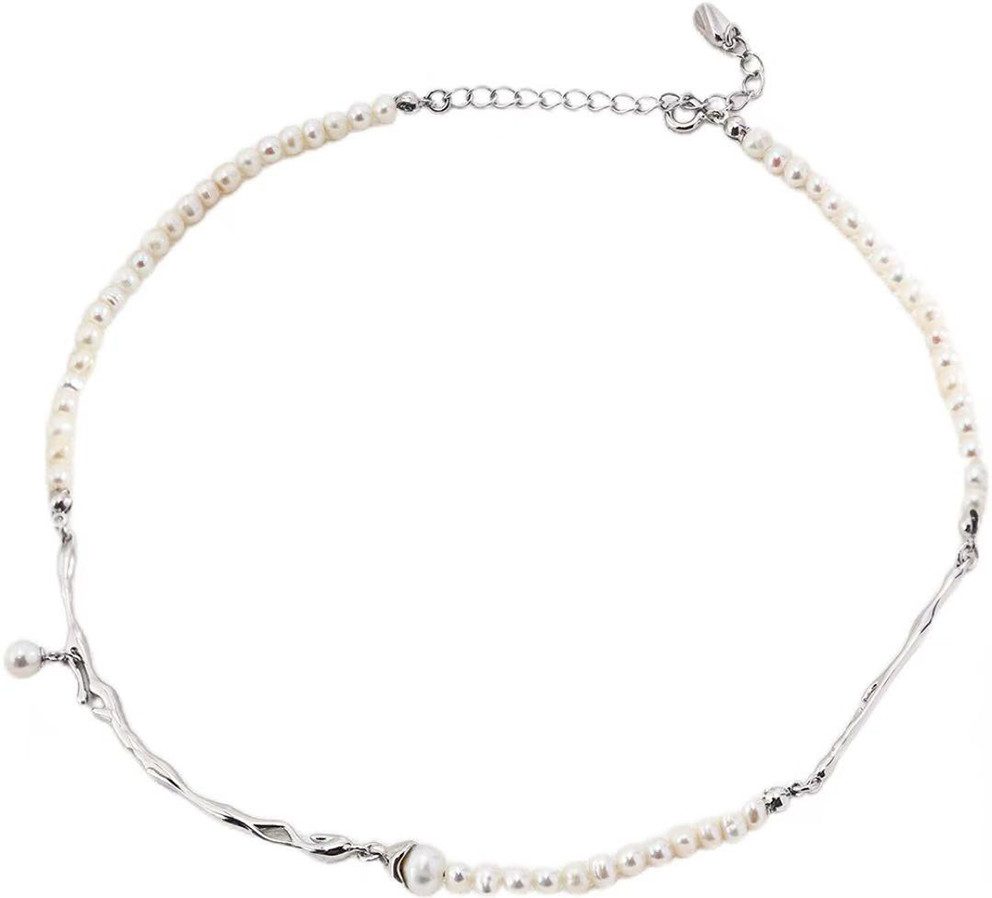 Kette mit Anhänger Halskette damen silber 925,18Kvergoldet,Perlenkette aus Sterlingsilber