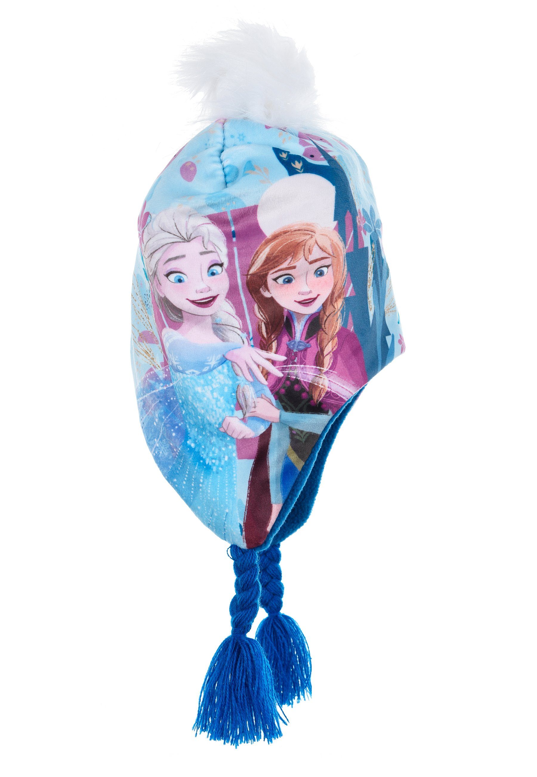 Winter-Mütze Elsa Eiskönigin Disney Mädchen Frozen Kinder Blau Bommelmütze Bommelmütze