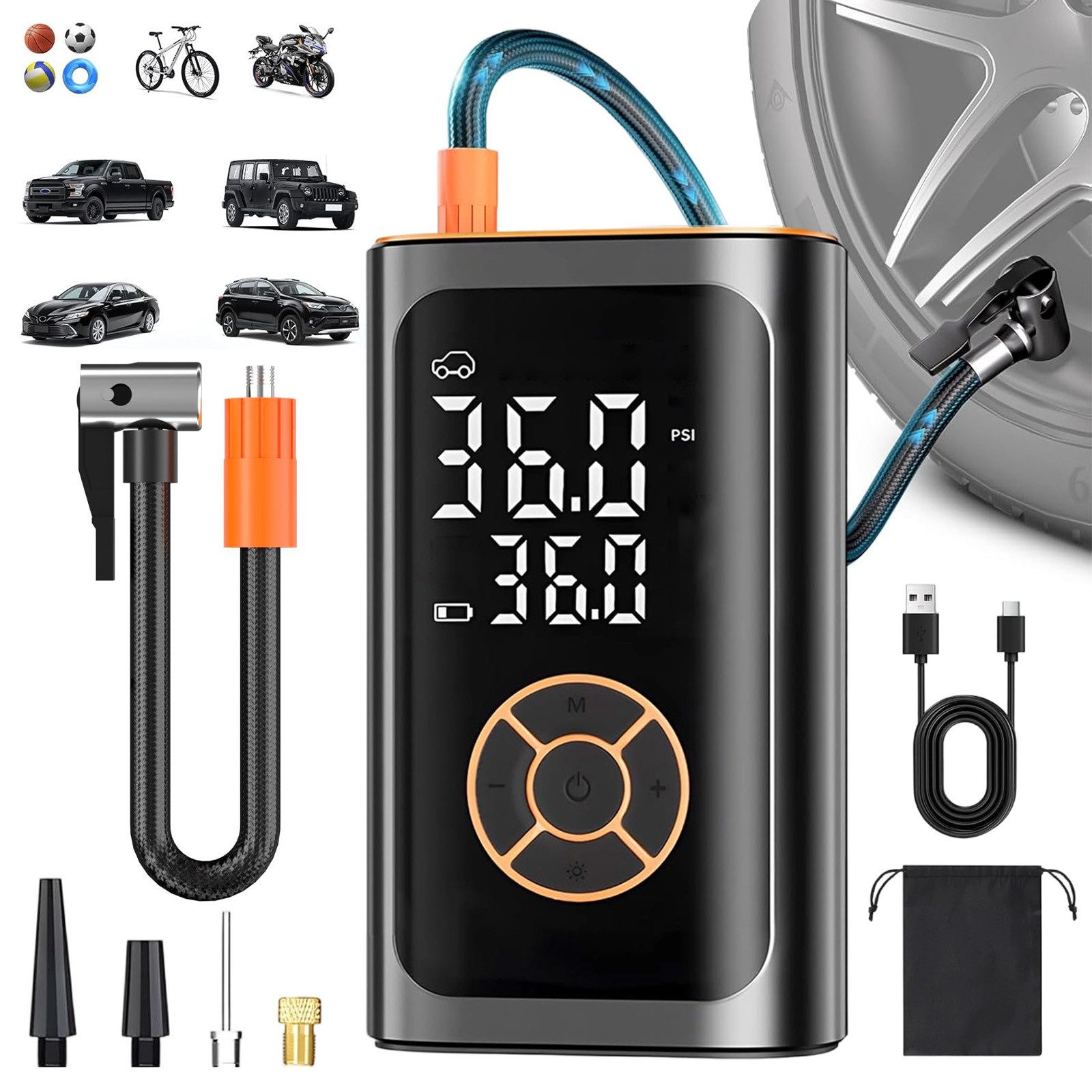 AKKEE Akku-Luftpumpe Mit 4000/6000-mAh-Akku, 150 PSI Tragbare Elektronische, Mit Manometer/Digital-LCD-Anzeige
