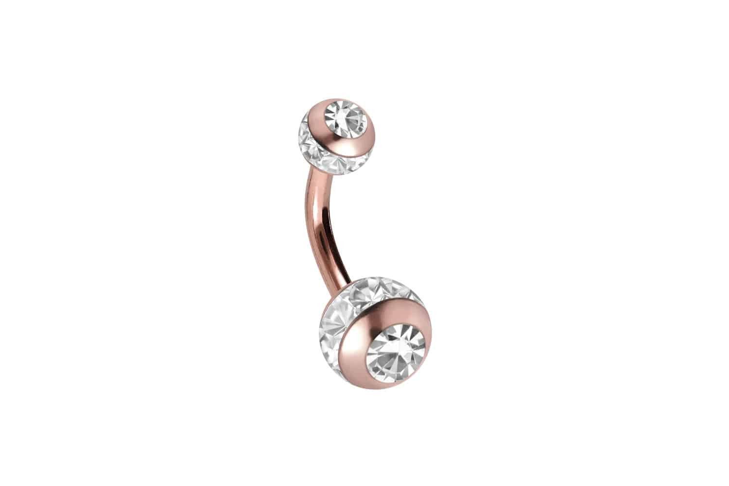 PIERCINGLINE Bauchnabelpiercing Chirurgenstahl Mini Bananabell EPOXY-RING-KUGELN + KRISTALLE (Bananabells, 1-tlg)