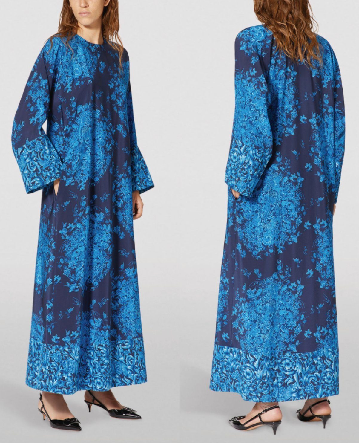 Valentino Midikleid VALENTINO GARAVANI SILK Caftan Maxi Dress Delft Floral Print Kleid Max