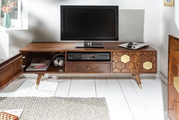 riess-ambiente Lowboard MYSTIC LIVING 140cm braun / gold, Massivholz · TV-Board · Retro · Wohnzimmer · Akazie