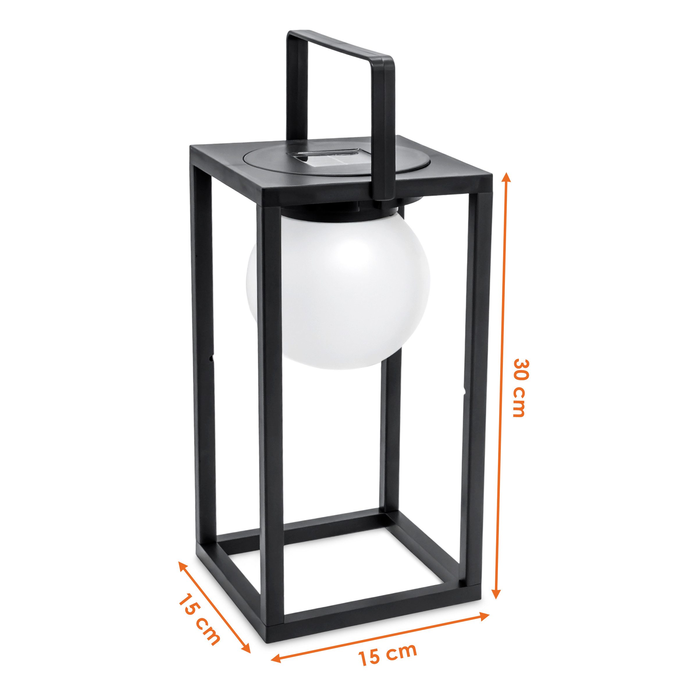 Spetebo LED Laterne Solar Laterne schwarz mit LED Kugel - 30 x 15 cm, solarbetrieben, LED fest integriert, warm weiß, Praktische Einschaltautomatik