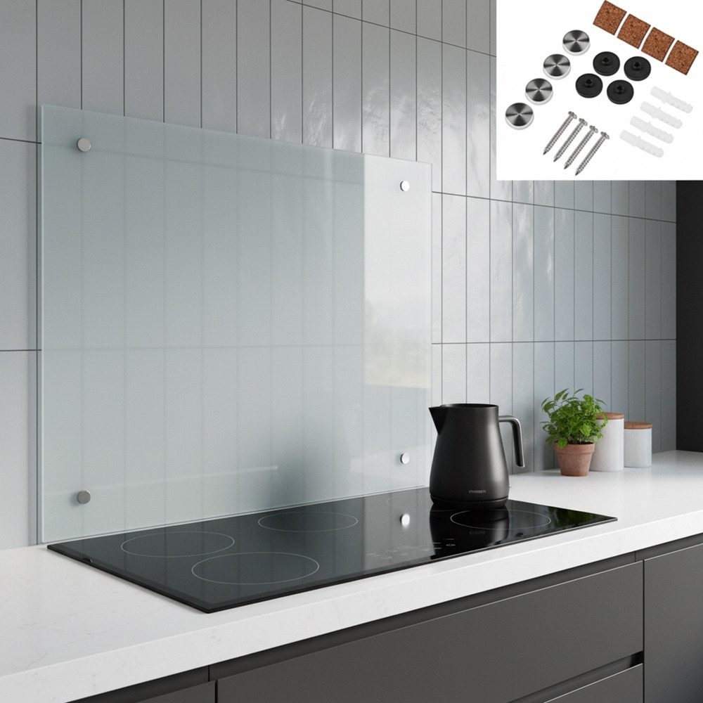 Melko Küchenrückwand Herdspritzschutz Glasrückwand Milchglas Fliesenspiegel 6mm Herdblende, (Stück), ESG Sicherheitsglas