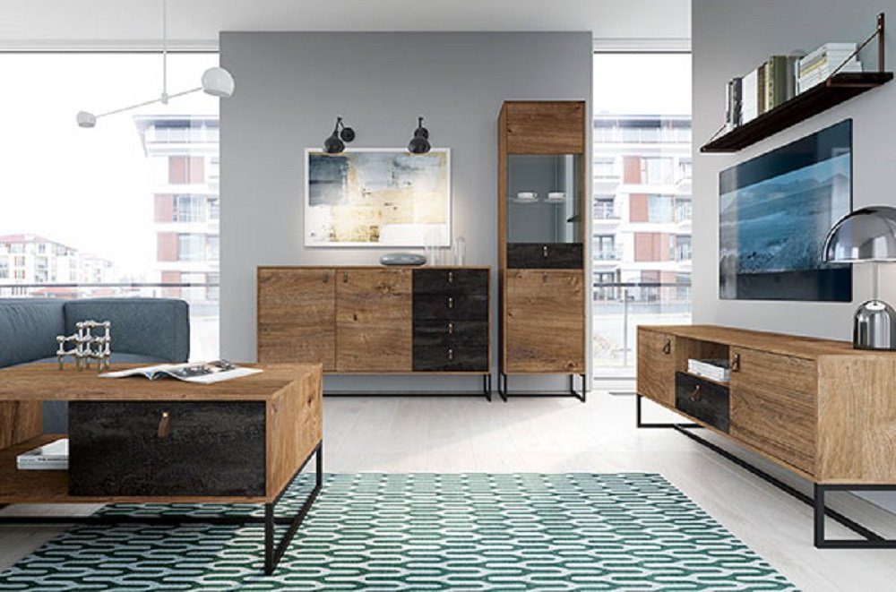 Feldmann-Wohnen Wohnzimmer-Set »DARK«, 1 Lowboard + 1 Wandregal + 1