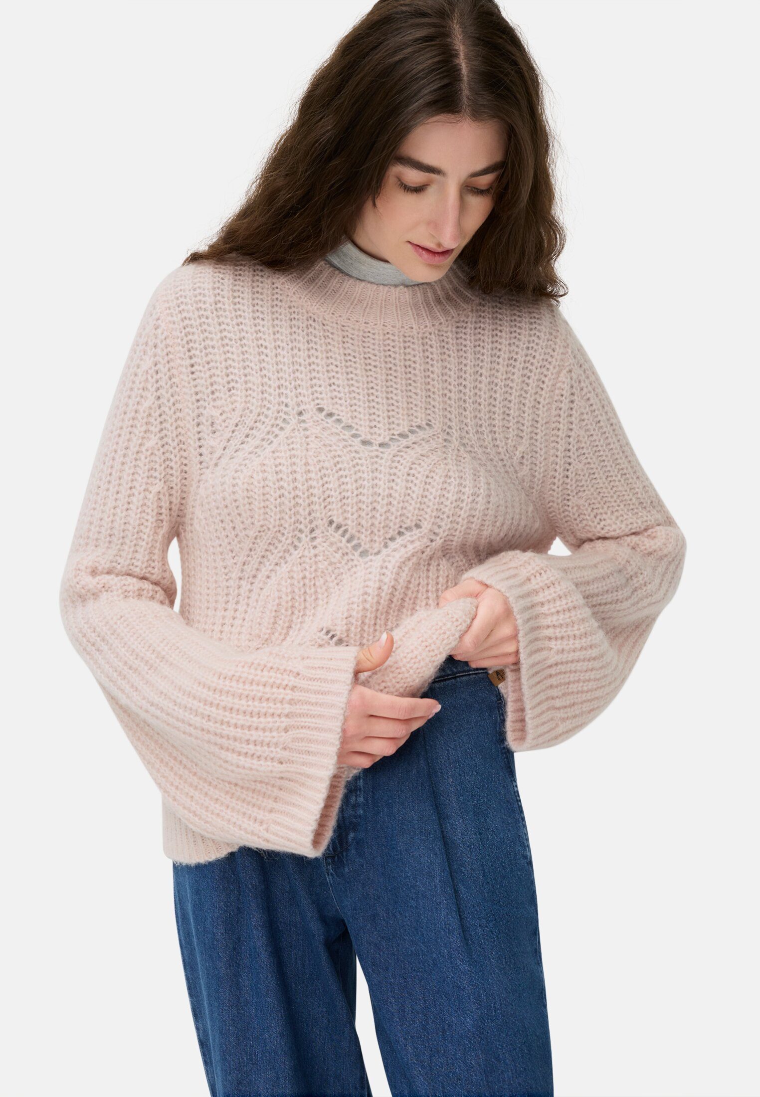 camel active Strickpullover Pullover mit strukturiertem Strickmuster Langarm Markenlabel