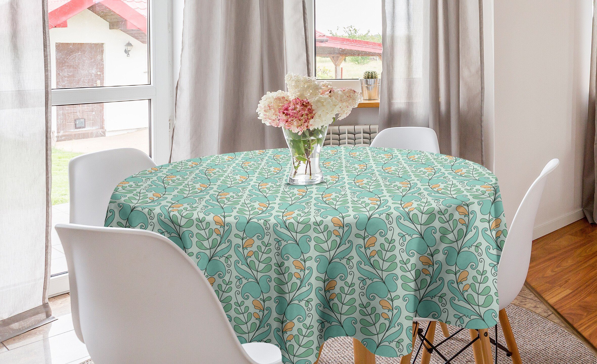 Abakuhaus Tischdecke Kreis Tischdecke Abdeckung für Esszimmer Küche Dekoration, Blätter Laub auf grünem Hintergrund