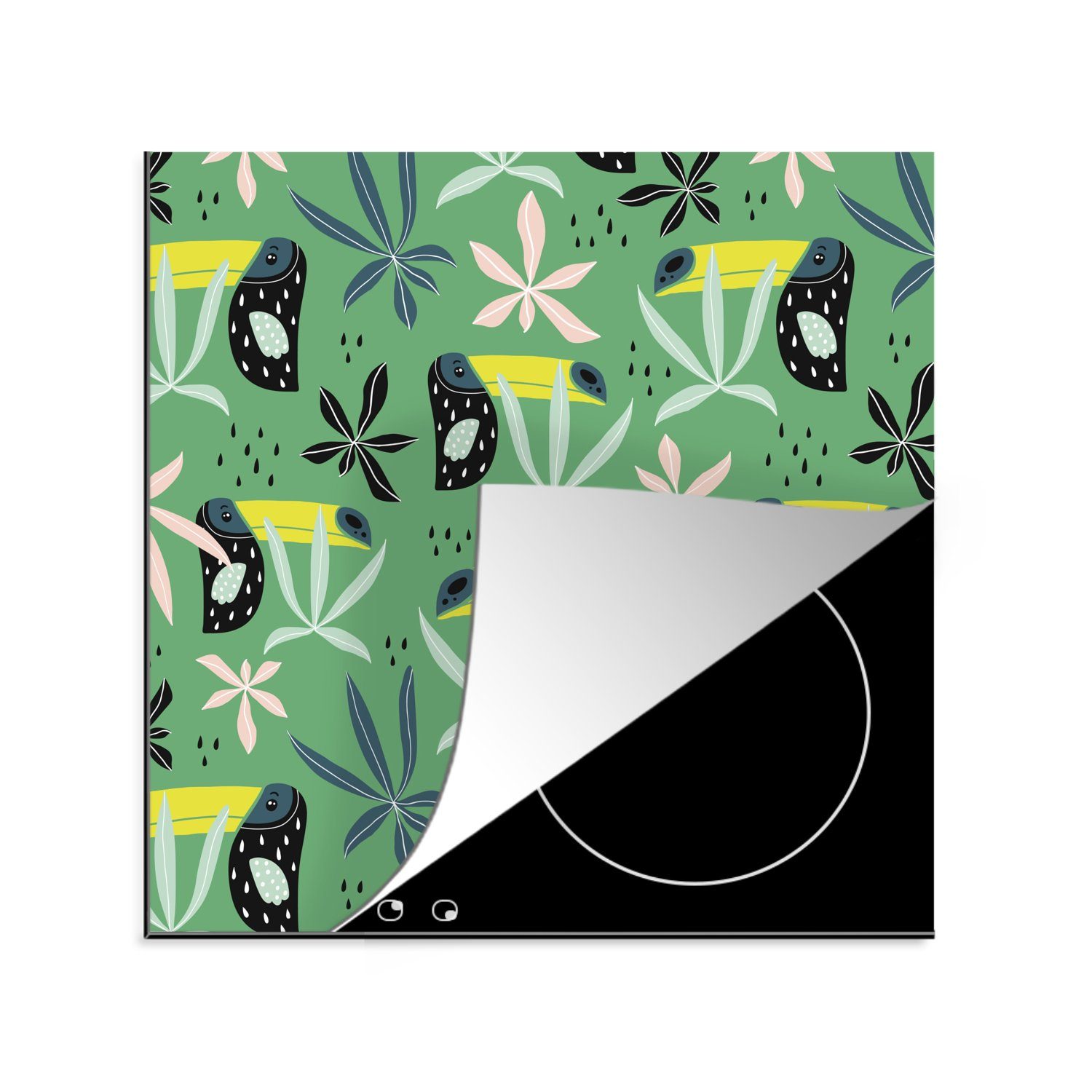 MuchoWow Herdblende-/Abdeckplatte Tukan - Pflanzen - Grün, Vinyl, (1 tlg), 78x78 cm, Ceranfeldabdeckung, Arbeitsplatte für küche