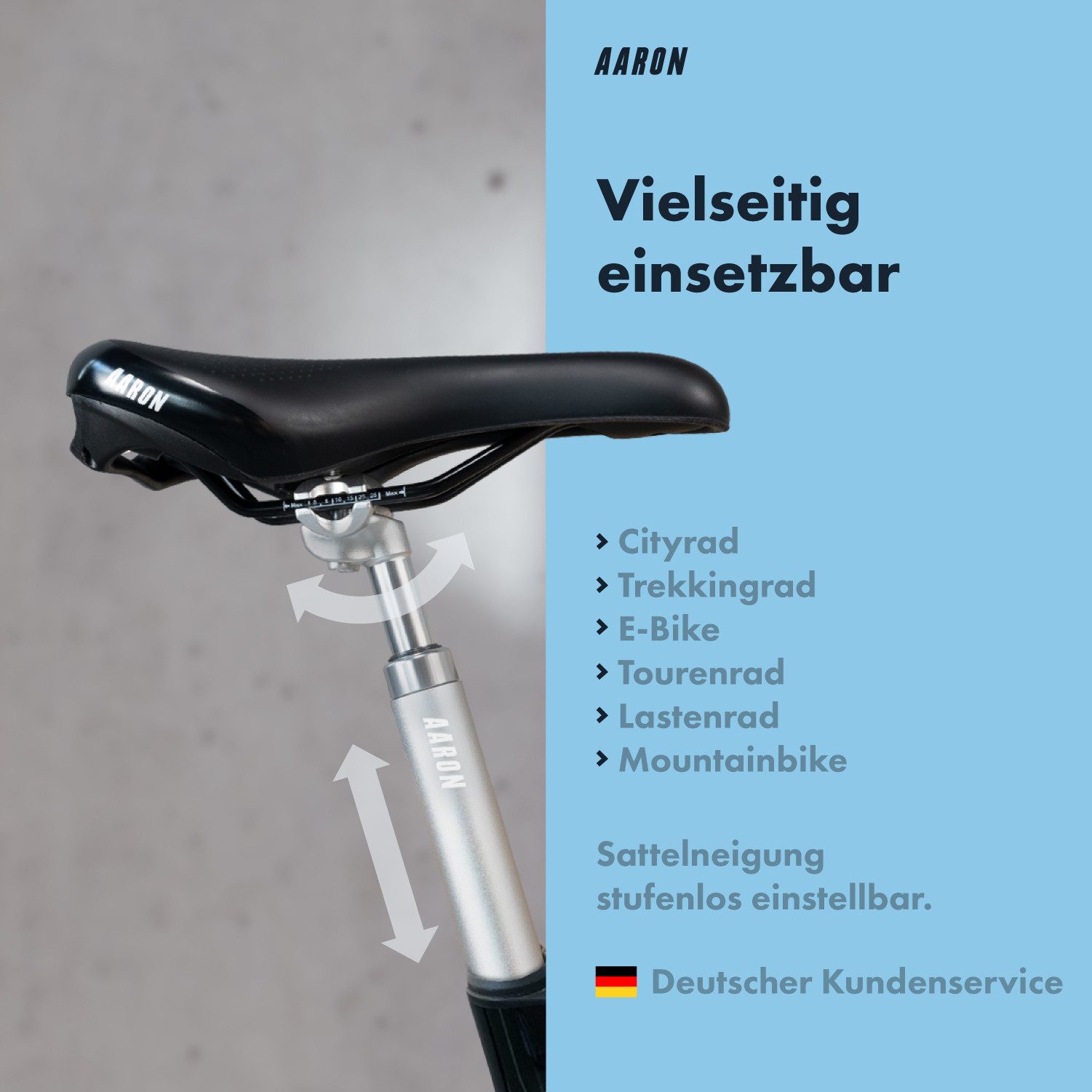 AARON Sattelstütze Spring Federsattelstütze 27,2 / 30,9 / 31,6 mm gefedert MTB Trekking, Federsattelstütze