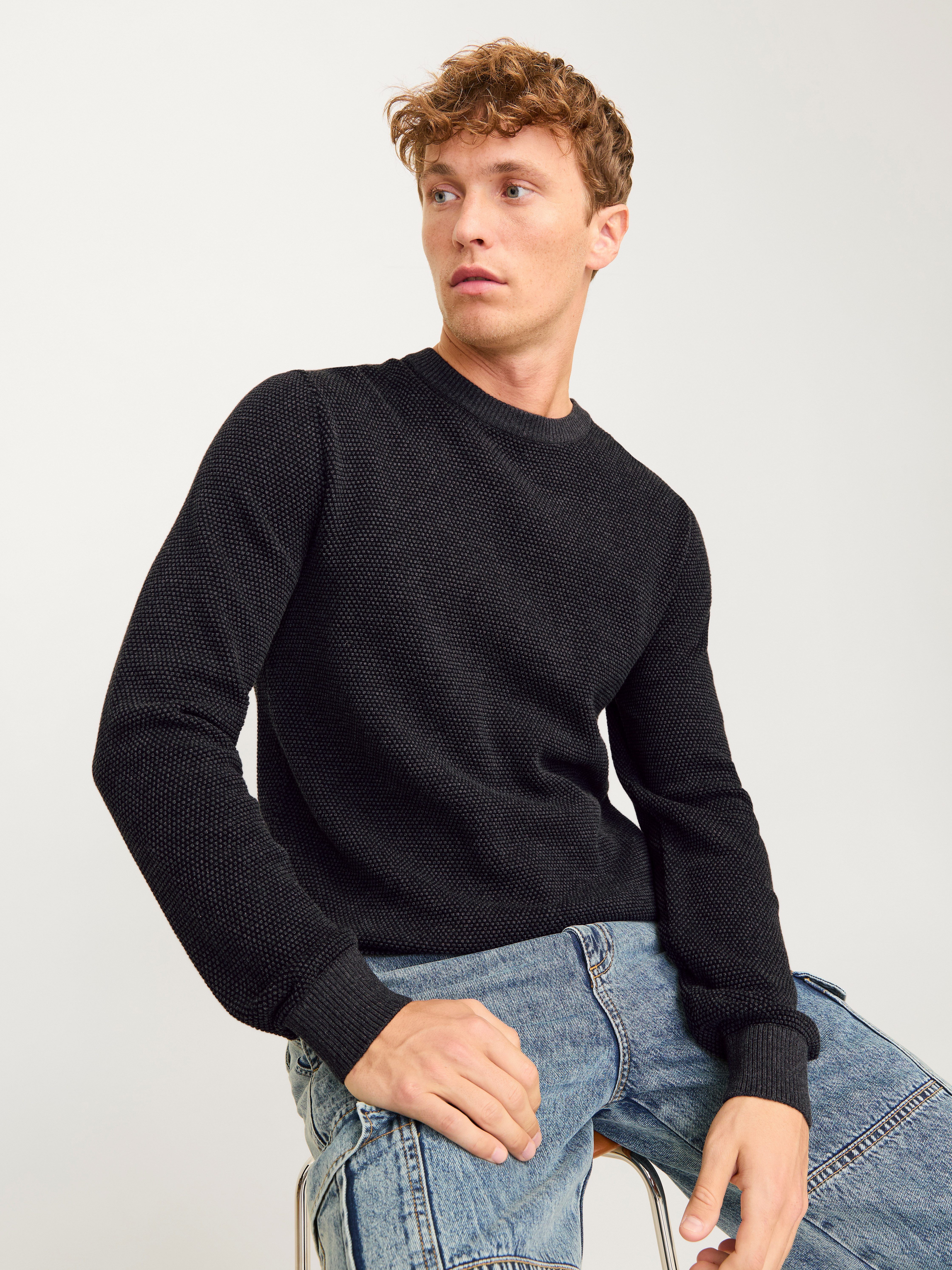 Jack & Jones Rundhalspullover JJEGLOBE KNIT CREW NECK NOOS in Strick Optik günstig online kaufen
